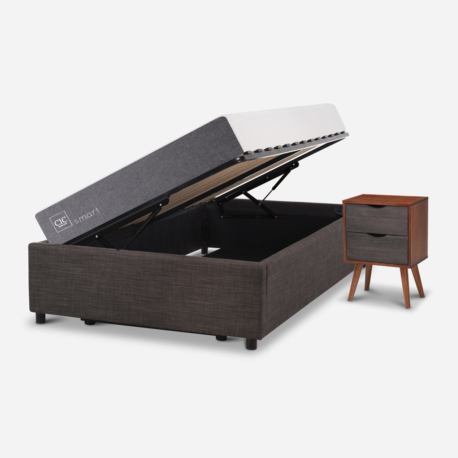 Cama Space Box 1,5 Plazas Smart + Velador N&iacute;ger