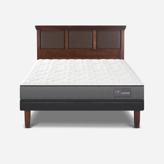 Cama Europea 2 Plazas Base Normal Anatomic + Respaldo Torino Caramel