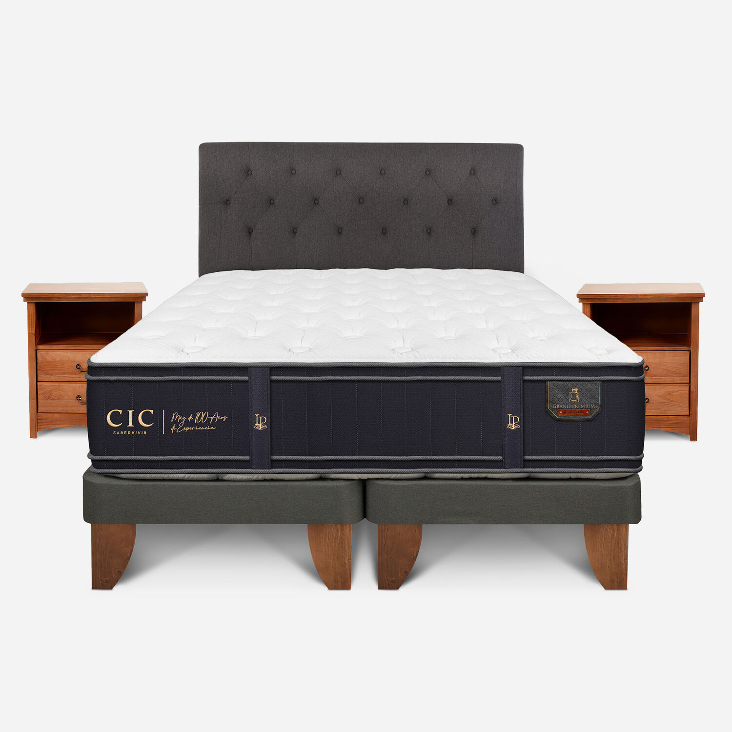 Cama Europea 2 Plazas Grand Premium Base Dividida + Set Kavery