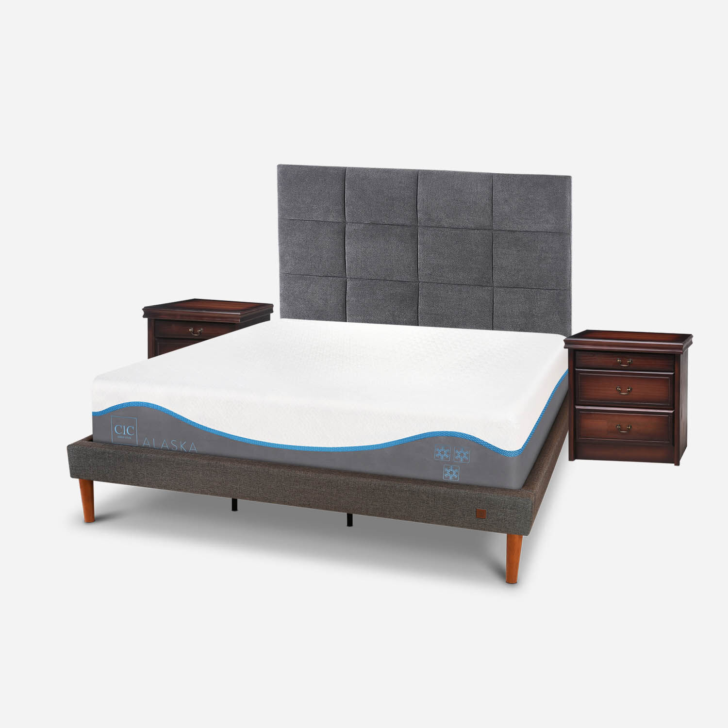 Cama Europea Curve King Alaska + Set T&aacute;mesis