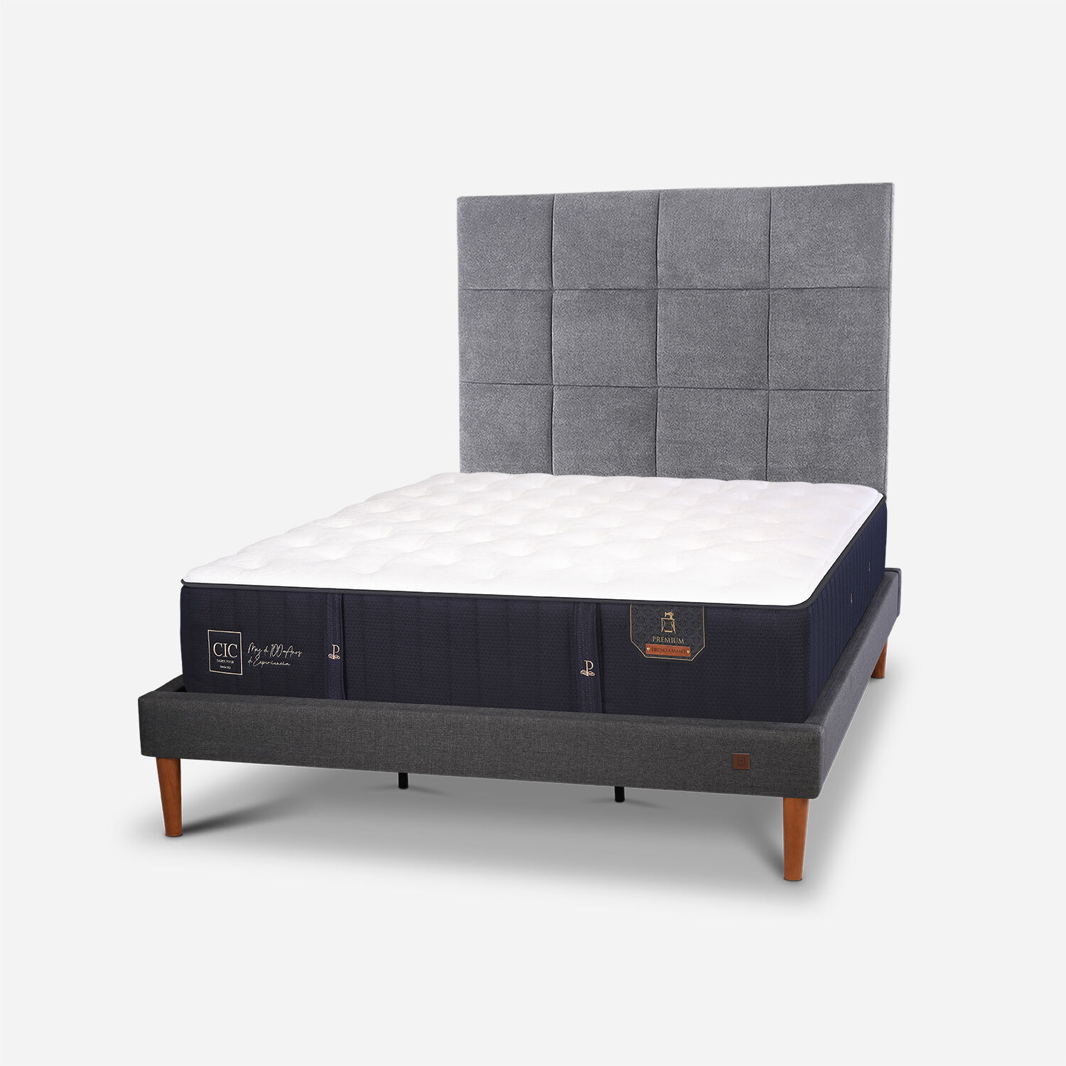 Cama Europea Curve King Premium + Respaldo T&aacute;mesis