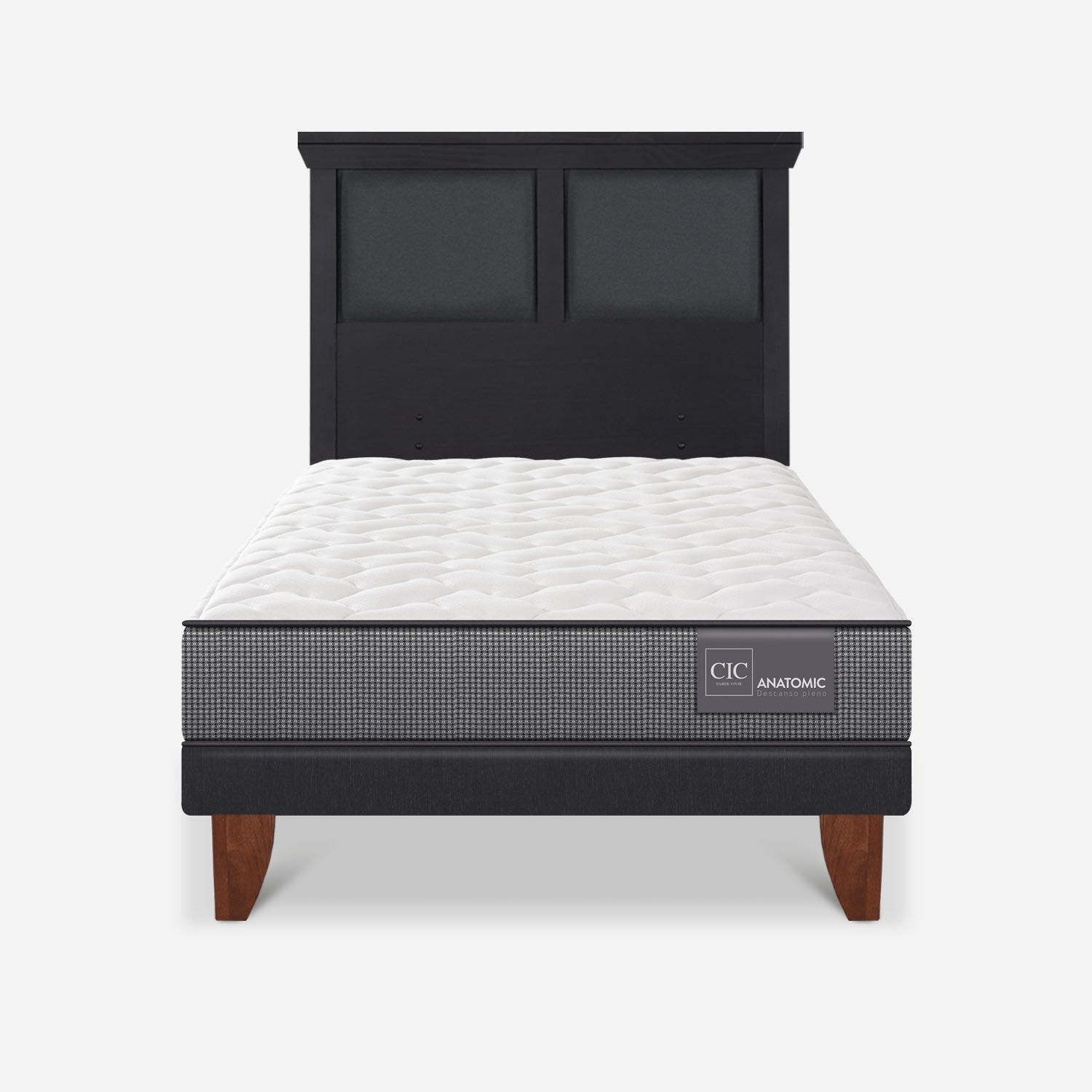 Cama Europea 1,5 Plazas Anatomic + Respaldo Torino Negro