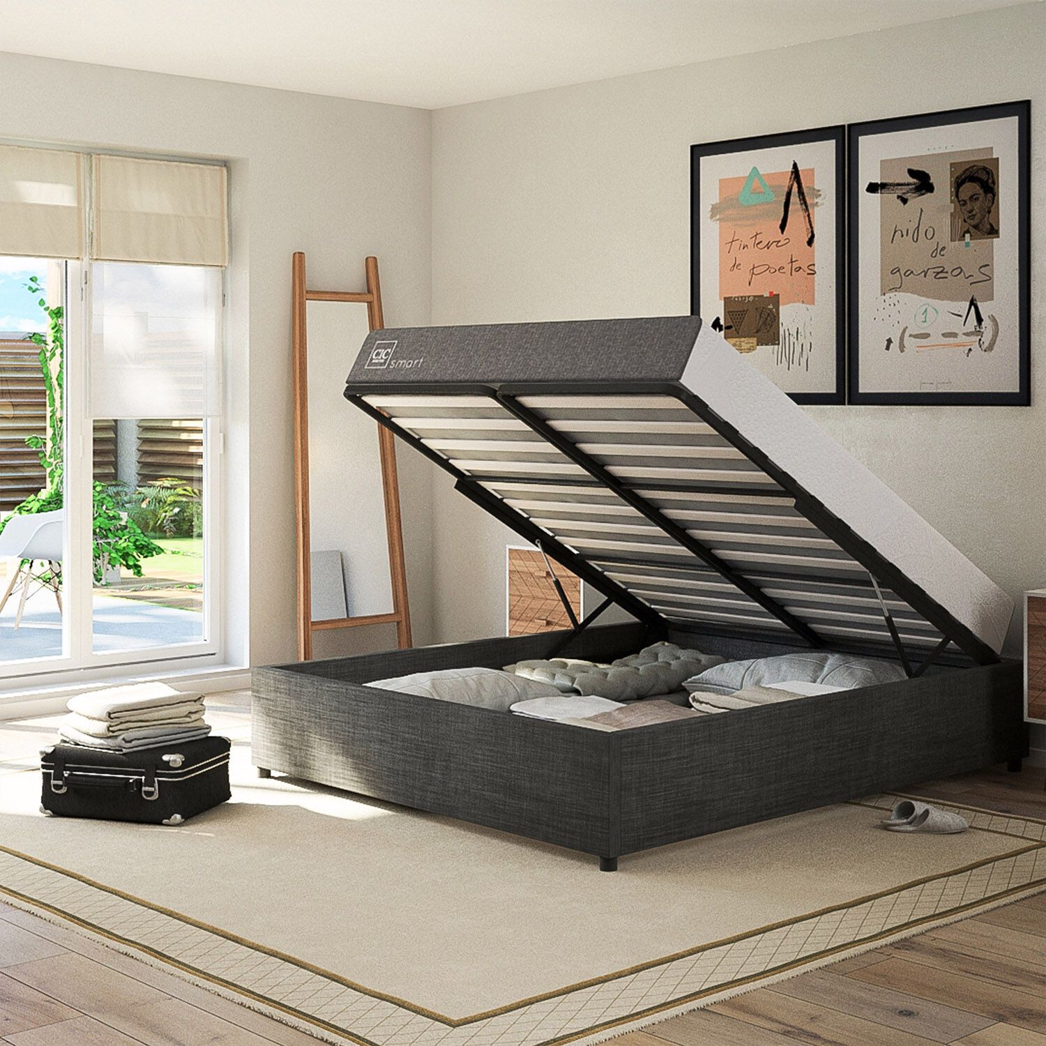 Cama Space Box 2 Plazas Ortopedic Advance + Velador Torino Caramel