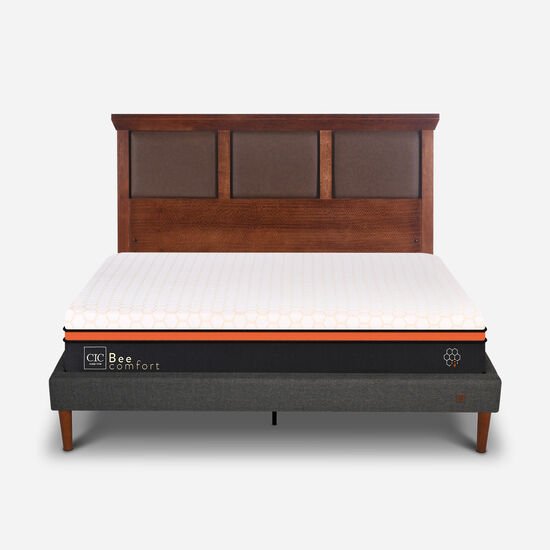 Cama Europea Curve 2 Plazas Bee Comfort + Respaldo New Torino Caramel