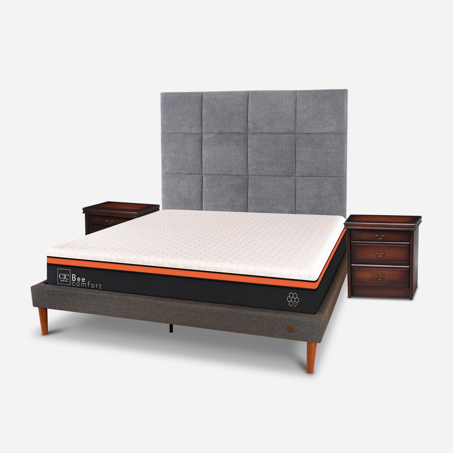 Cama Europea Curve 2 Plazas Bee Comfort + Set T&aacute;mesis