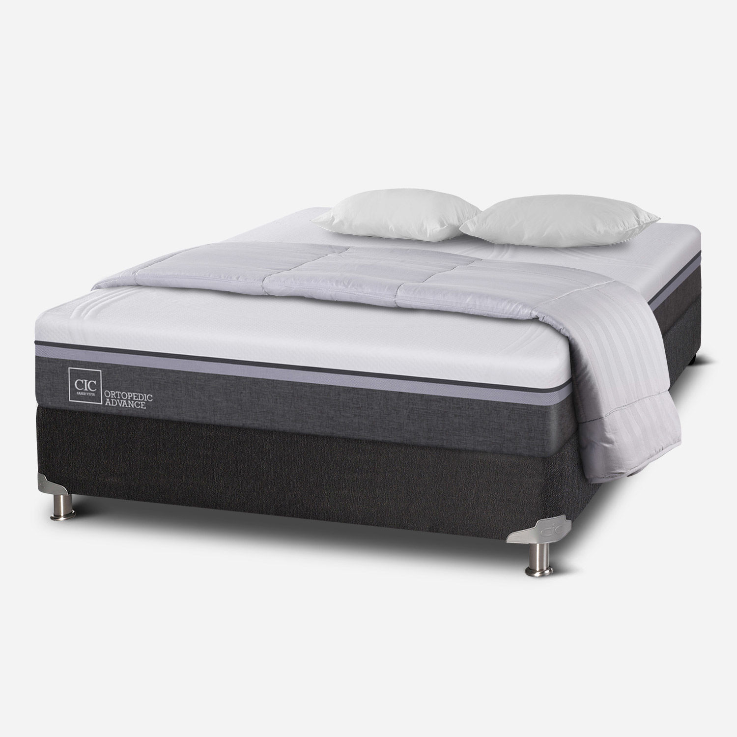 Box Spring 2 Plazas Ortopedic Advance Base Normal 5 Zonas + Almohadas + Plum&oacute;n