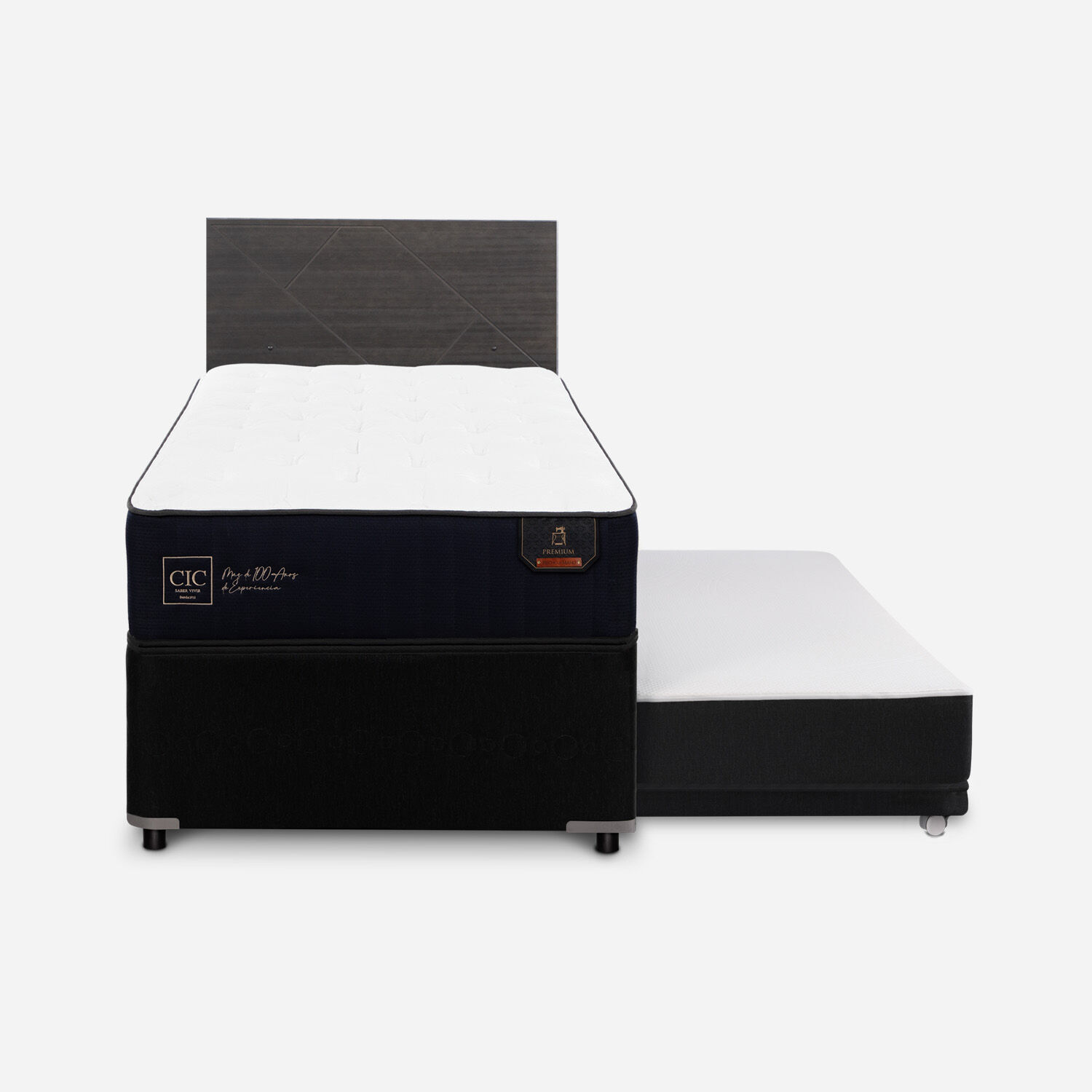 Cama Nido Div&aacute;n Premium + Respaldo Villarrica Gris