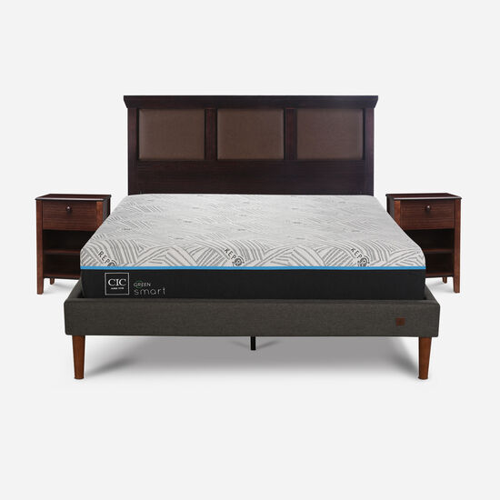 Cama Europea Curve 2 Plazas Smart Green + Set Torino Choc