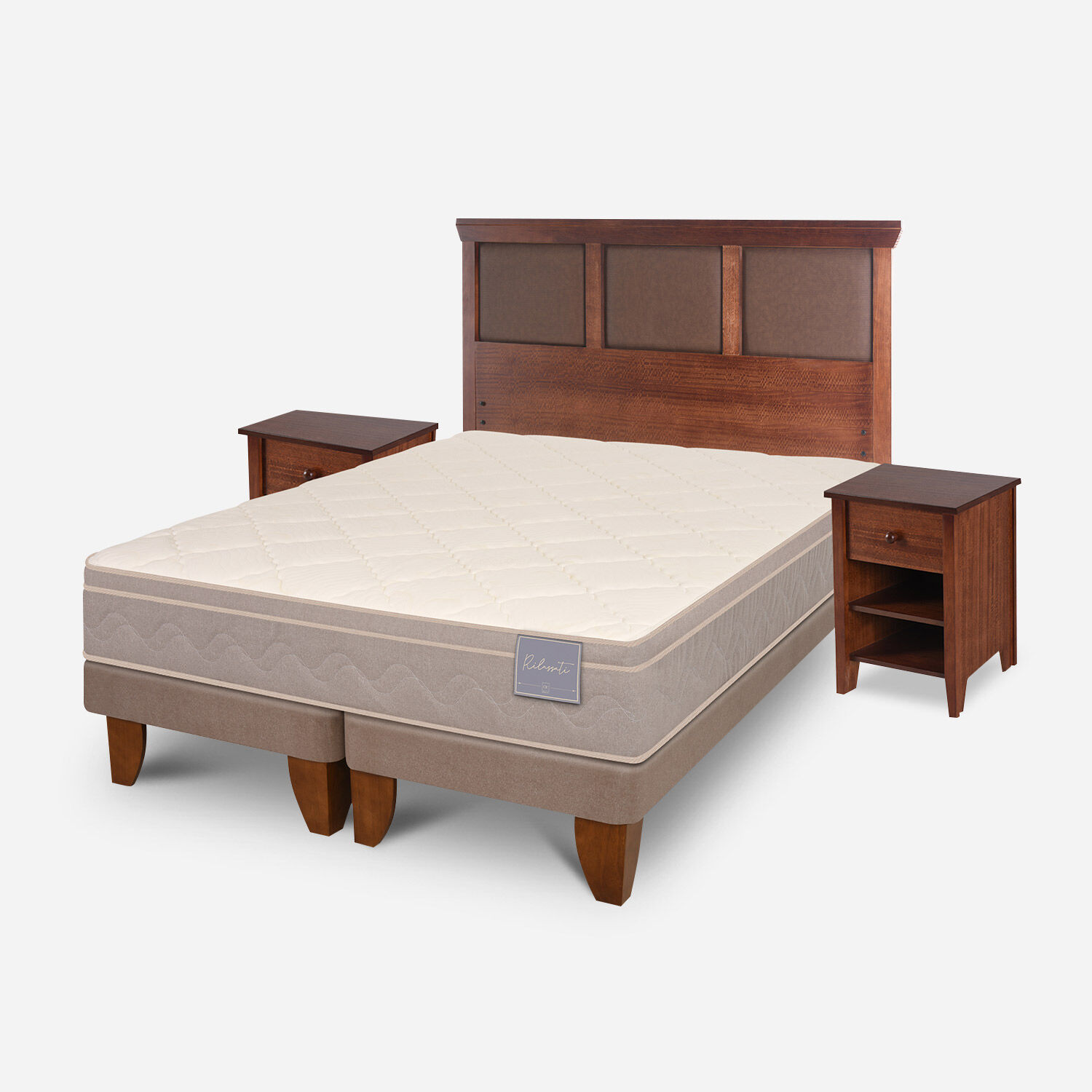 Cama Europea 2 Plazas Rilassati Base Dividida + Set New Torino Caramel