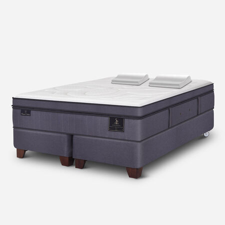 Box Spring 2 Plazas Super Premium Base Dividida + Almohadas Viscoel&aacute;sticas