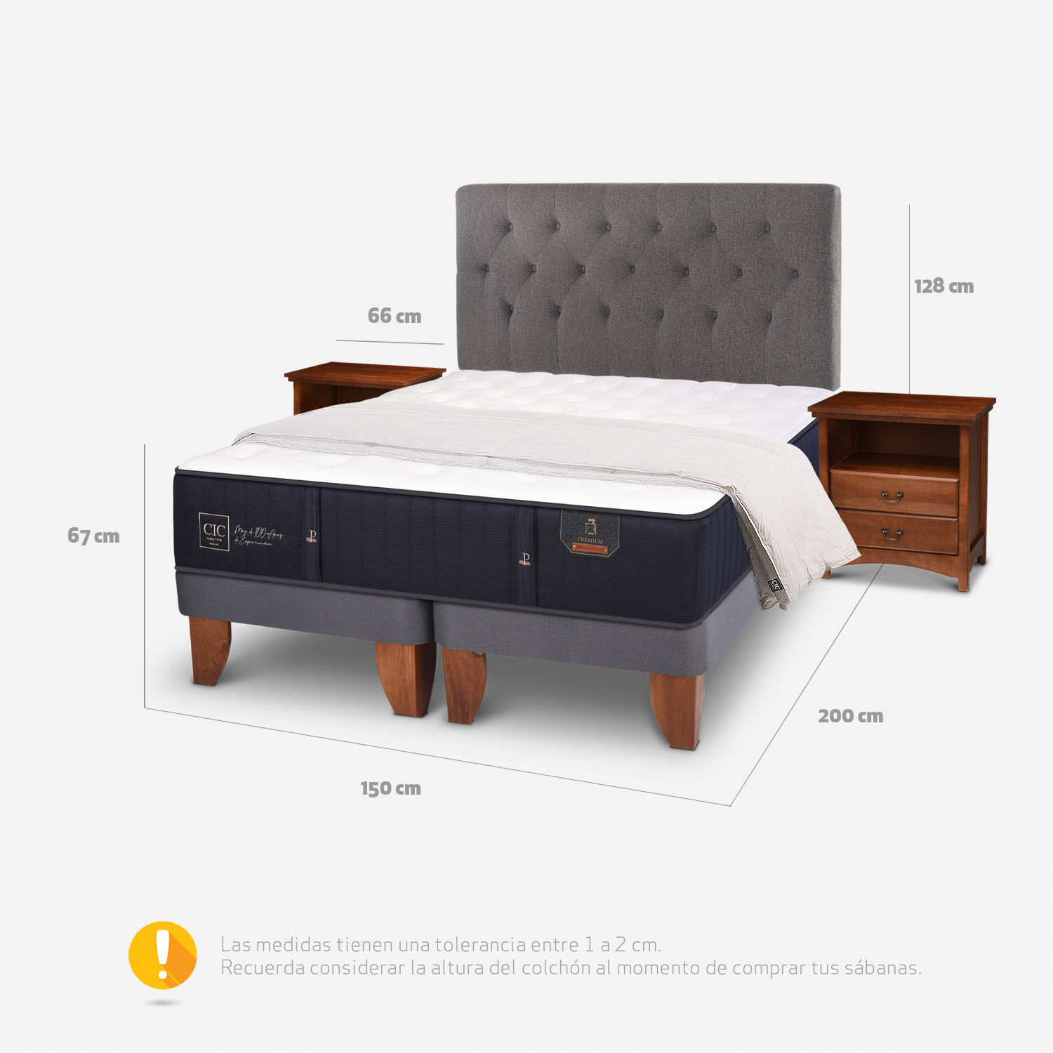 Cama Europea 2 Plazas Premium Base Dividida + Set Kaveri + Plum&oacute;n 15% Pluma de Ganso