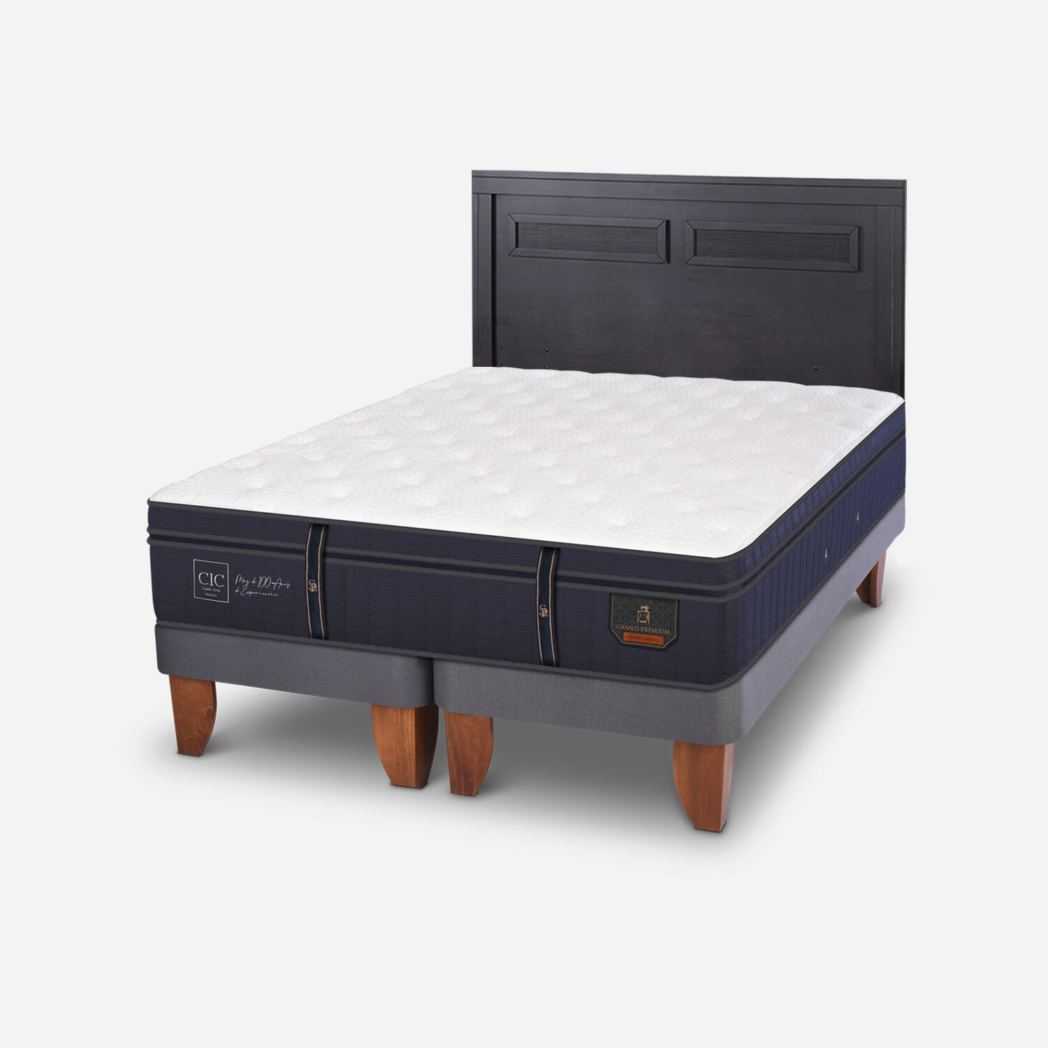 Cama Europea King Grand Premium + Respaldo Mil&aacute;n Negro