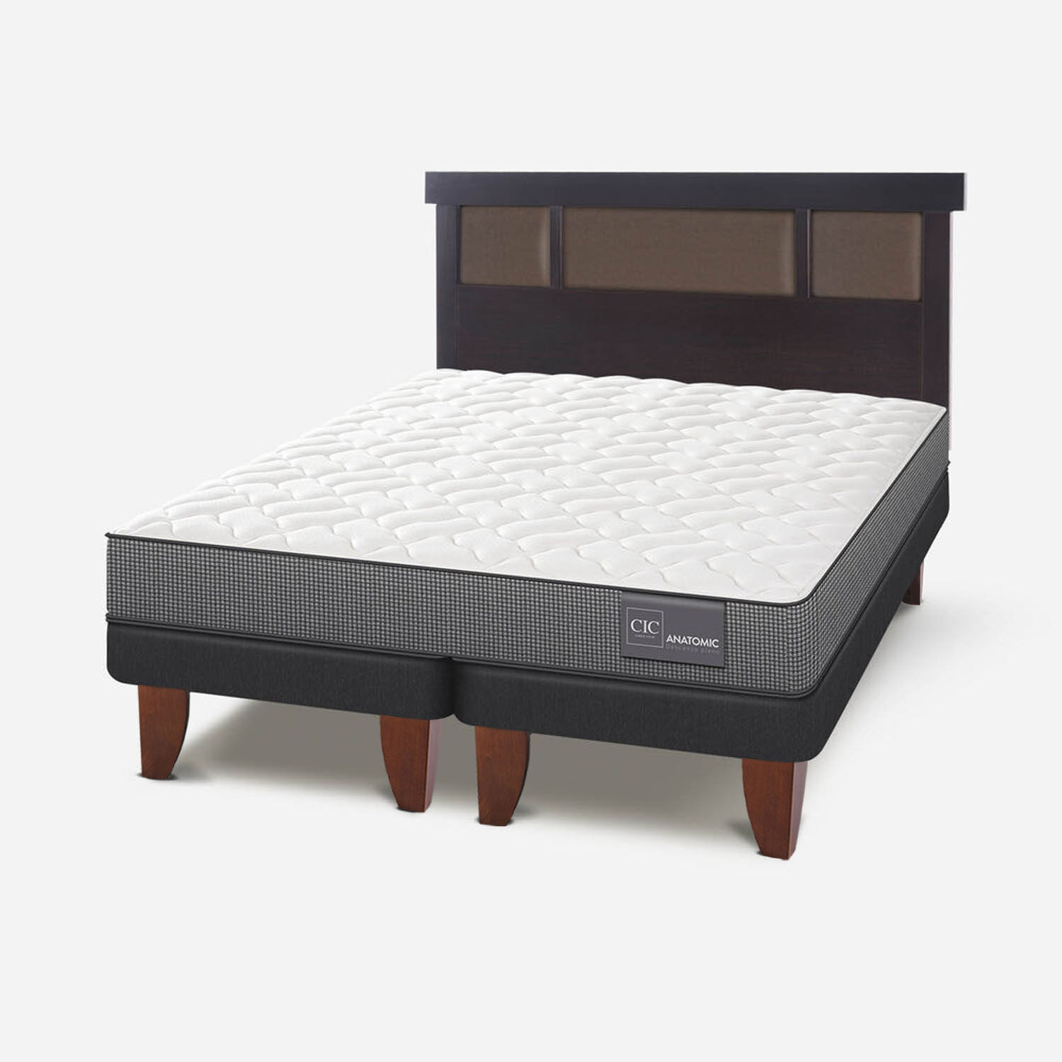 Cama Europea 2 Plazas Base Dividida Anatomic + Respaldo Dublín Chocolate