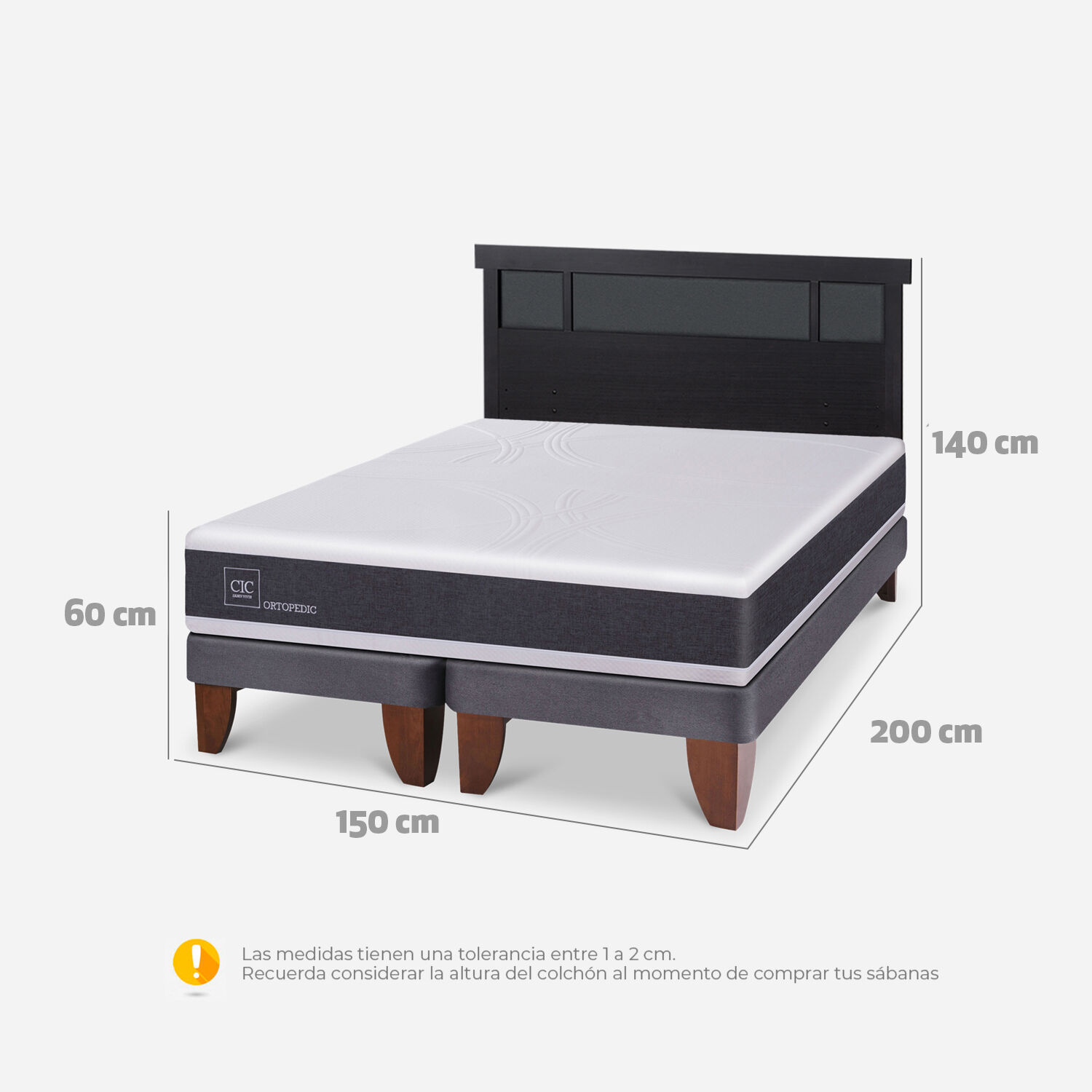 Cama Europea 2 Plazas Ortopedic Base Dividida + Respaldo Dubl&iacute;n Negro