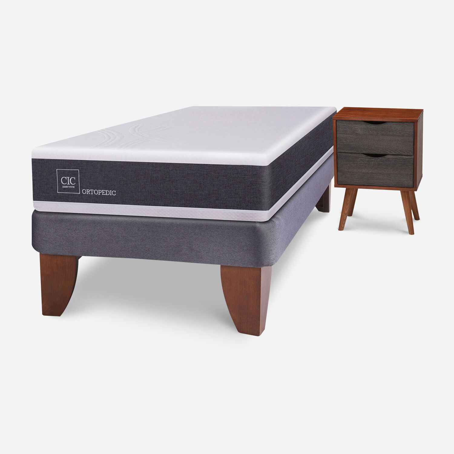 Cama Europea 1,5 Plazas Ortopedic + Velador Níger