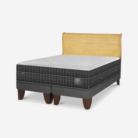 Cama Europea 2 Plazas Lux Base Dividida + Respaldo Miró Mostaza