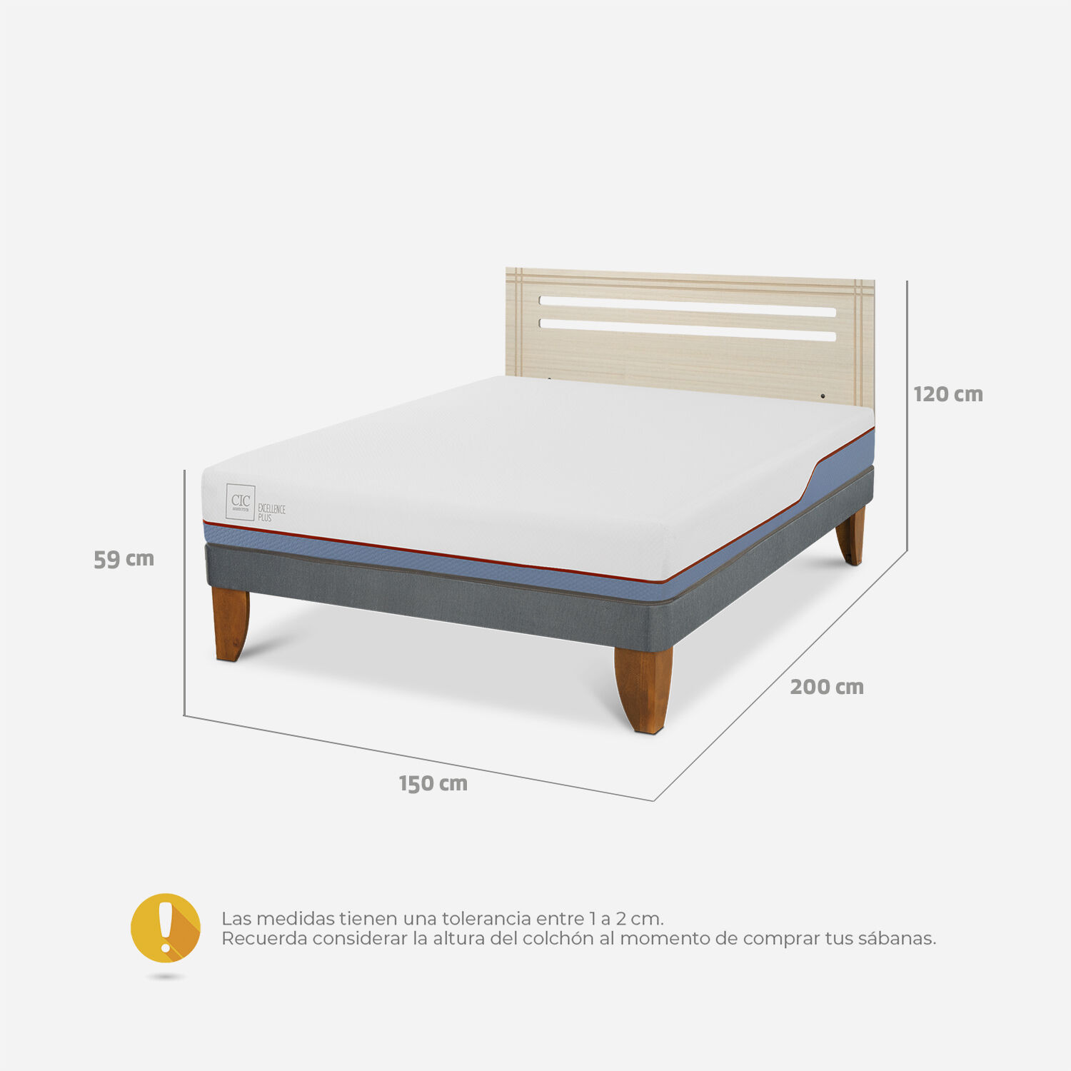 Cama Europea 2 Plazas Excellence Plus Base Normal + Respaldo Múnich Alpino