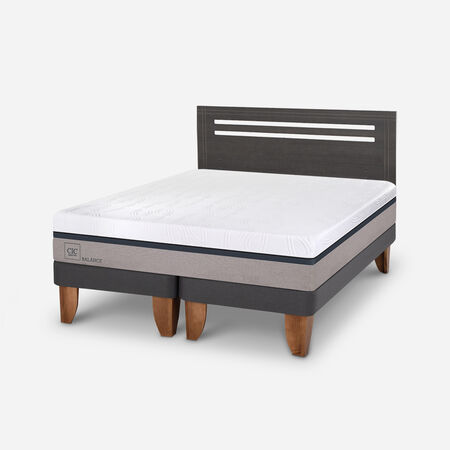 Cama Europea 2 Plazas Balance Base Dividida + Respaldo Múnich Gris