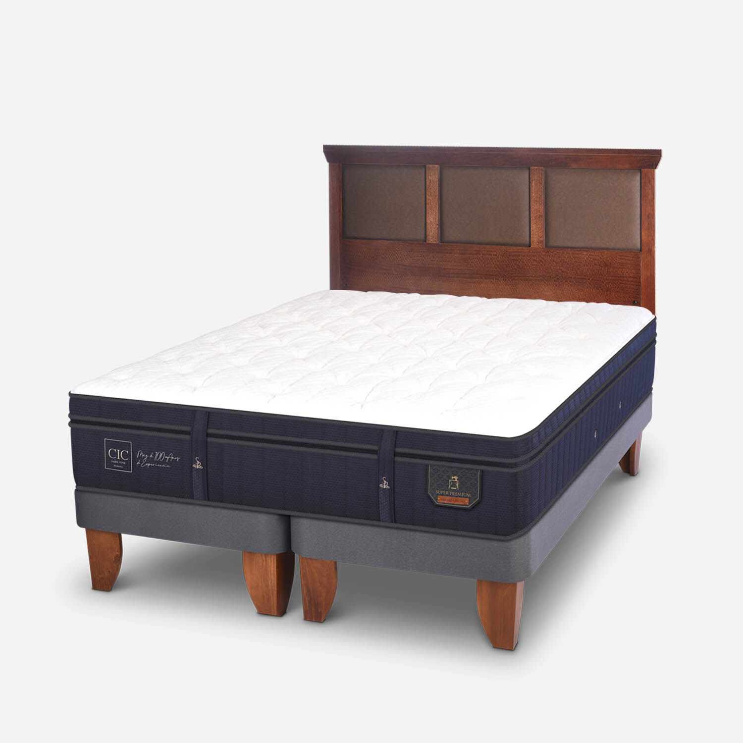 Cama Europea 2 Plazas Super Premium Base Dividida + Respaldo Torino Caramel