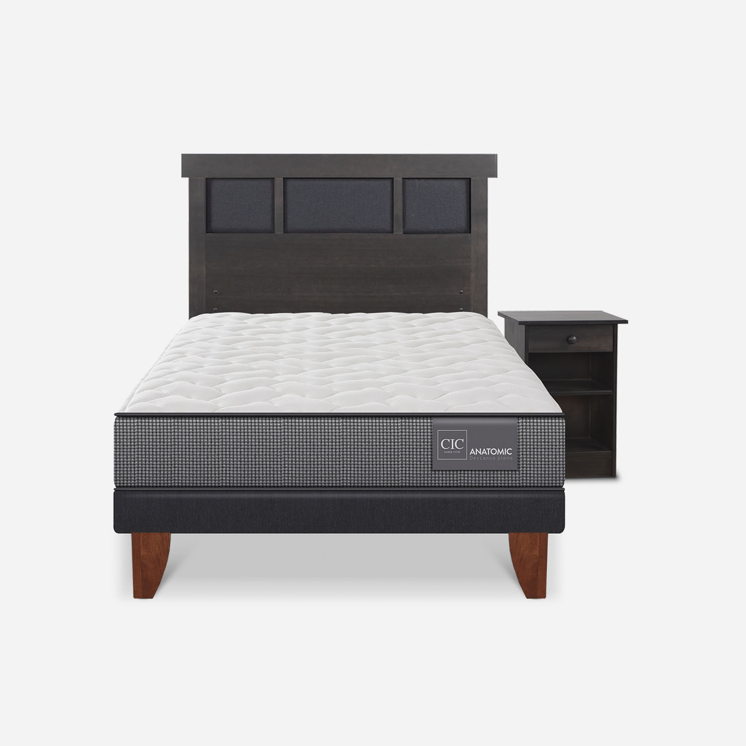 Cama Europea 1,5 Plazas Anatomic + Set Dubl&iacute;n Gris