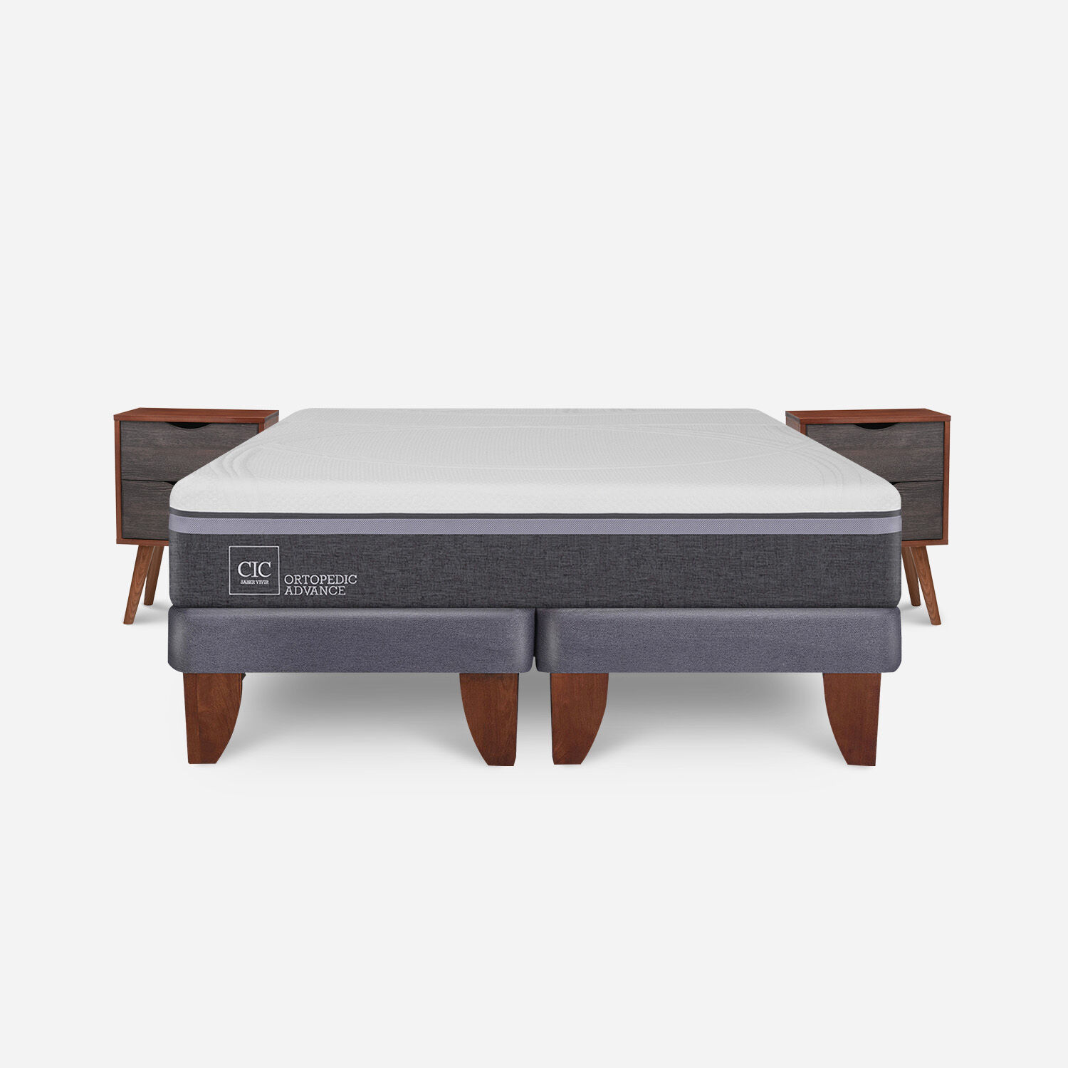 Cama Europea 2 Plazas Ortopedic Advance Base Dividida + Veladores N&iacute;ger