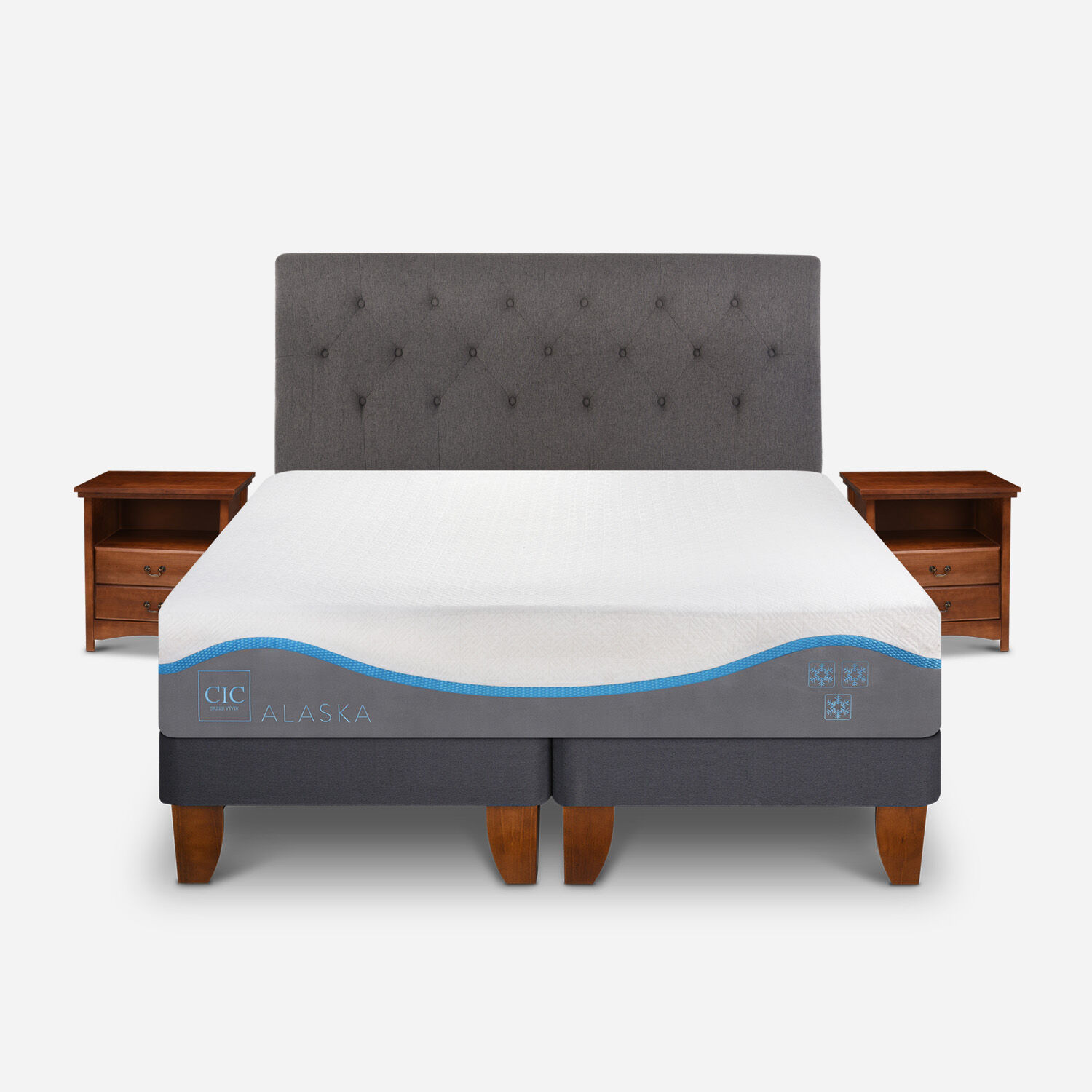 Cama Europea 2 Plazas Alaska Base Dividida + Set Kavery