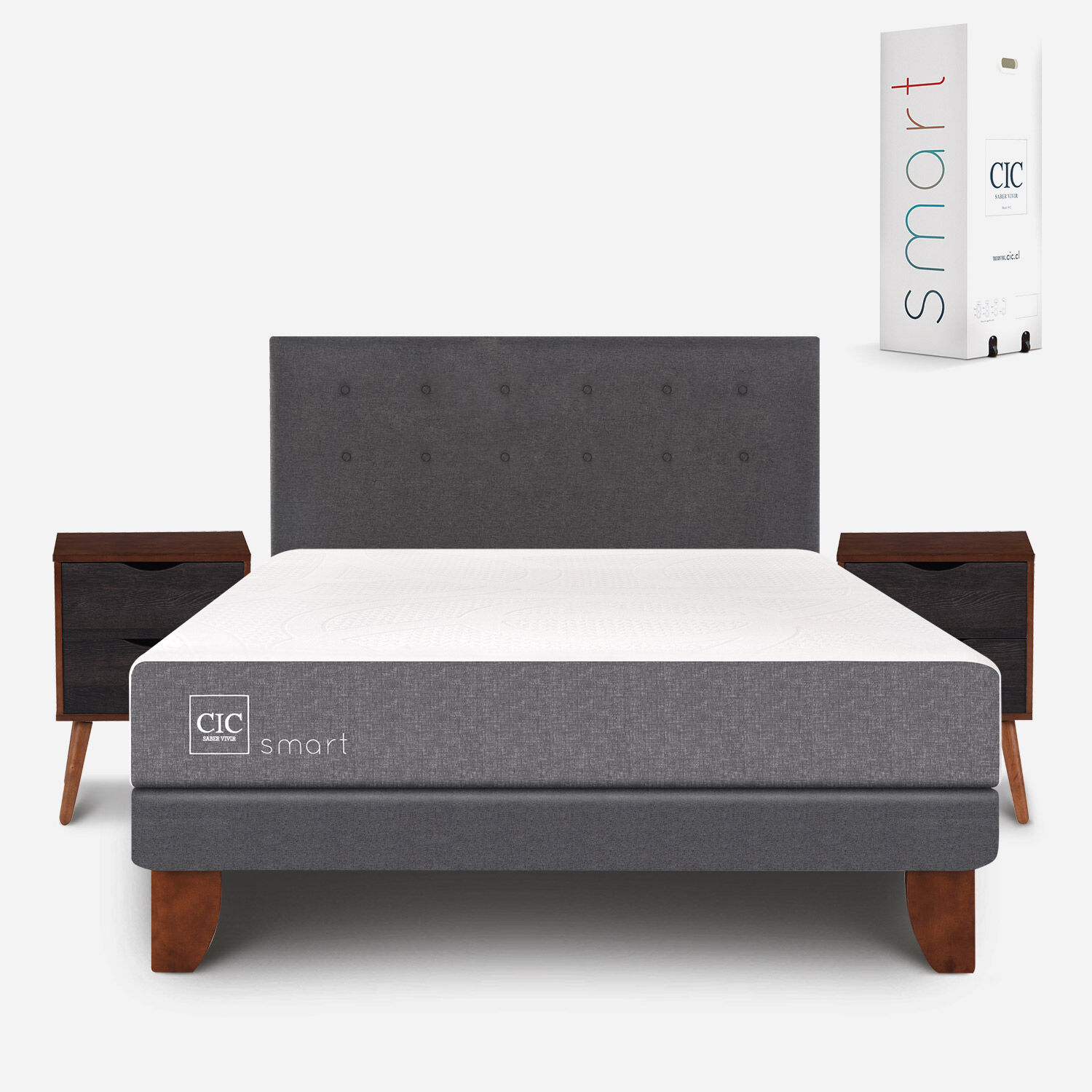 Cama Europea 2 Plazas Smart Base Normal + Set Éufrates