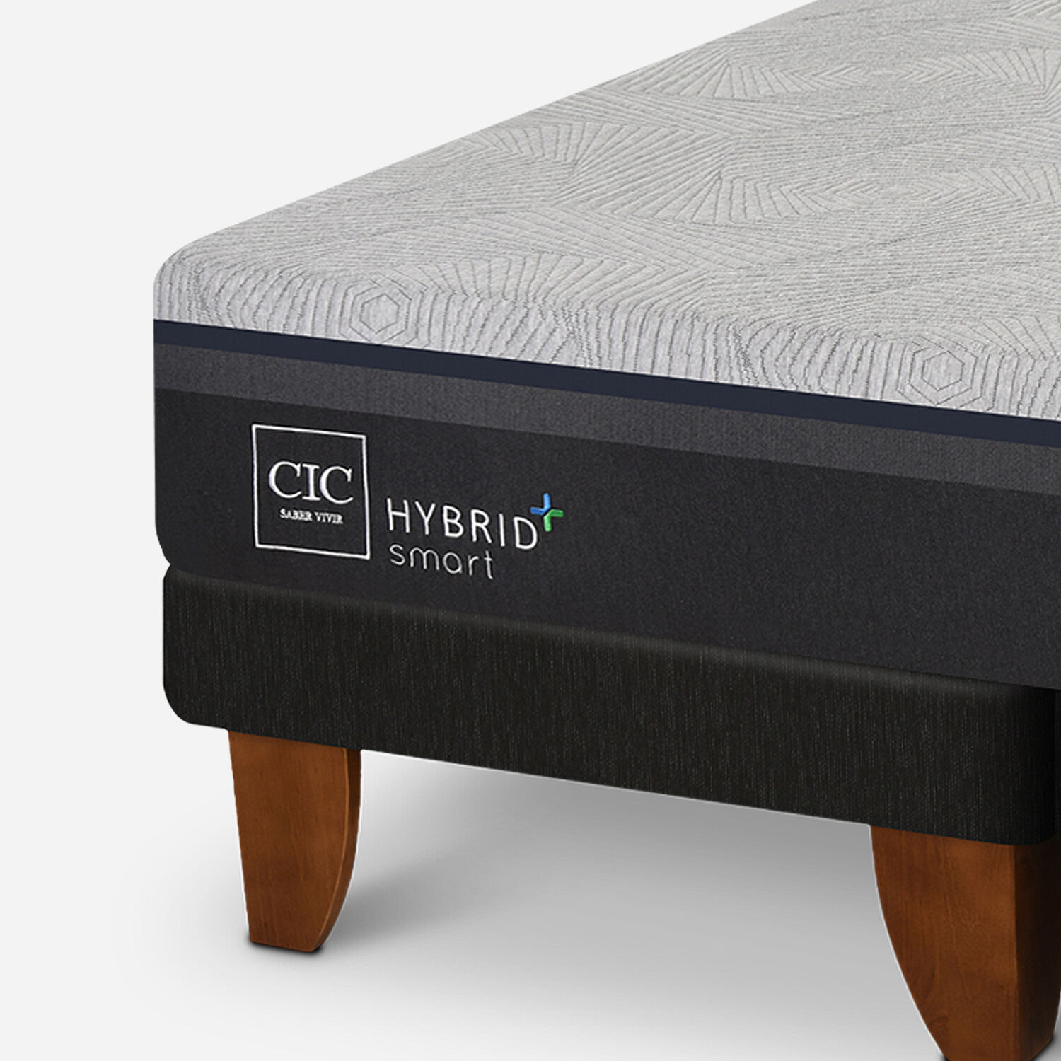 Cama Europea 2 Plazas Hybrid Plus Smart Base Dividida + Set Munich Gris