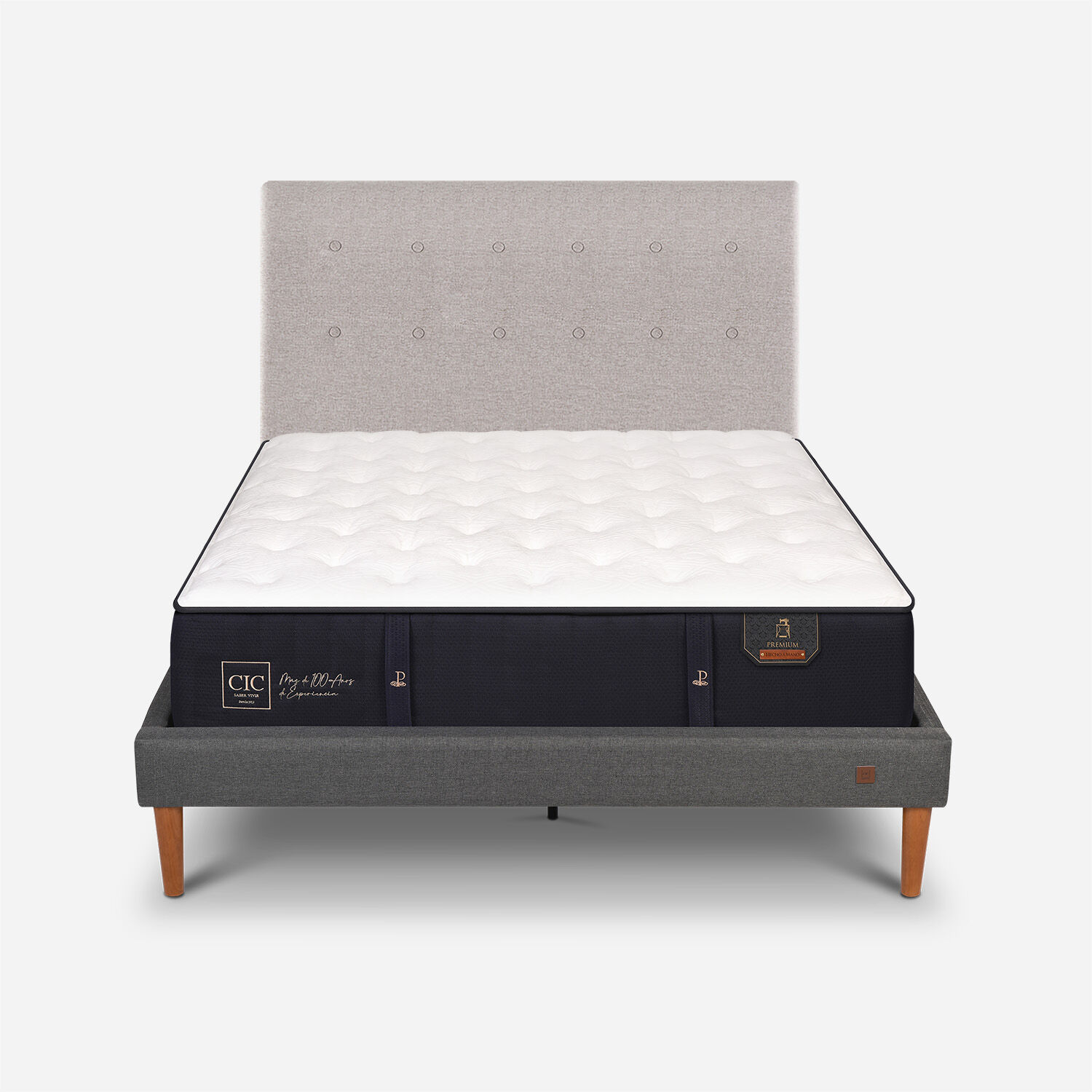 Cama Europea Curve 2 Plazas Premium + Respaldo Tigris