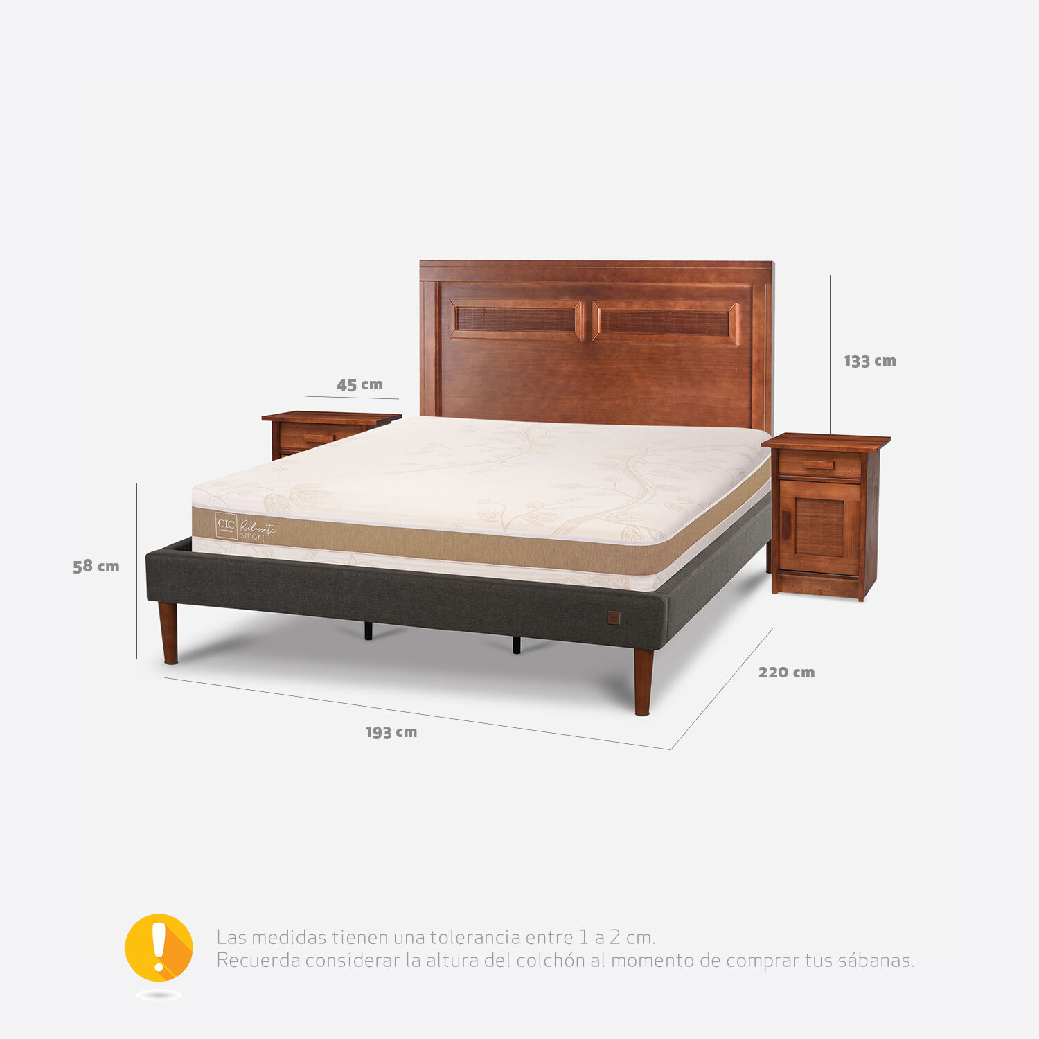 Cama Europea Curve King Rilassati Infinity + Set Mil&aacute;n Caramel