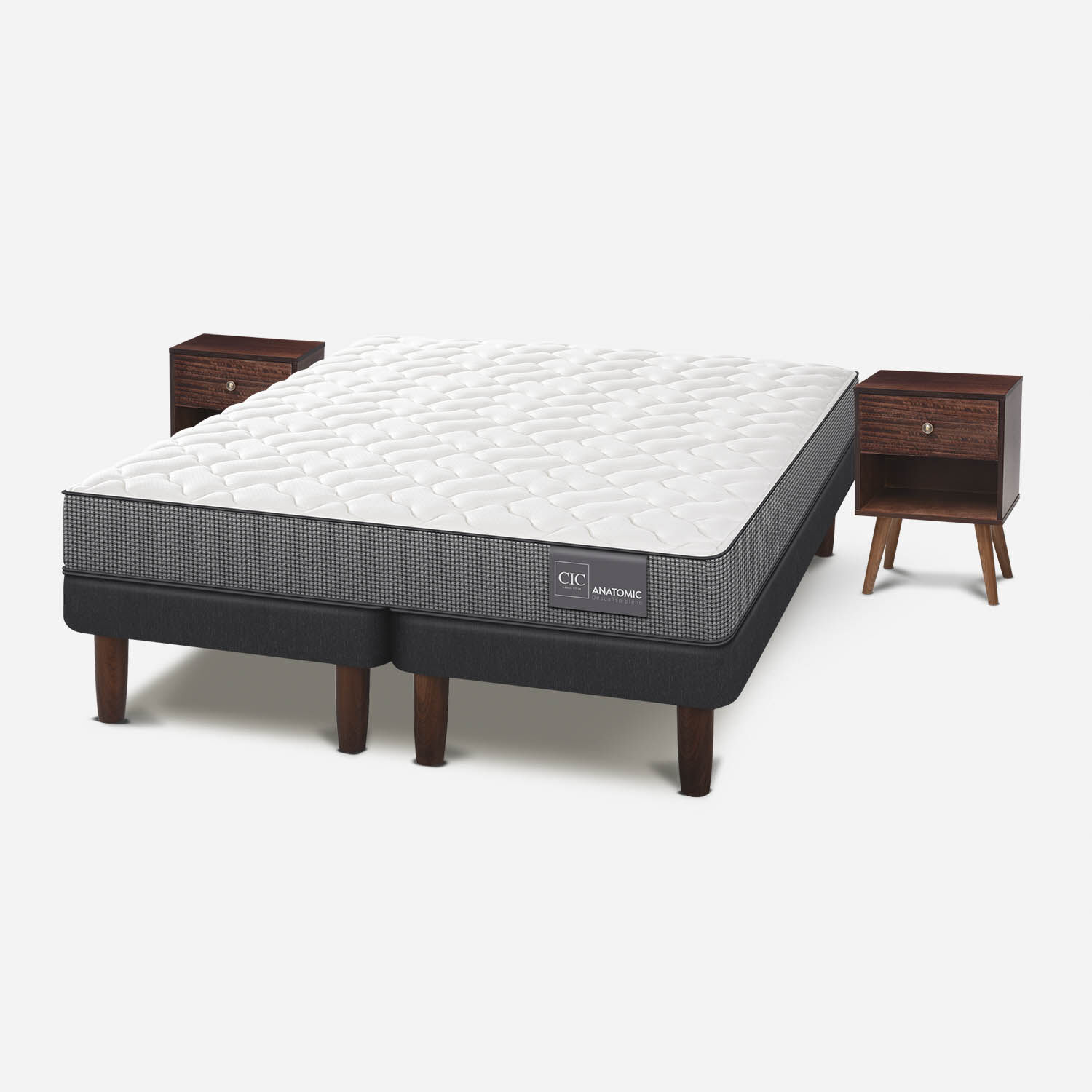 Cama Europea 2 Plazas Anatomic Base Dividida + Veladores M&uacute;nich Chocolate