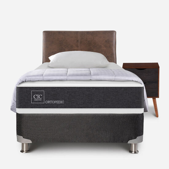 Box Spring 1.5 Plazas Ortopedic 5 Zonas + Almohada + Plumón + Set Baker