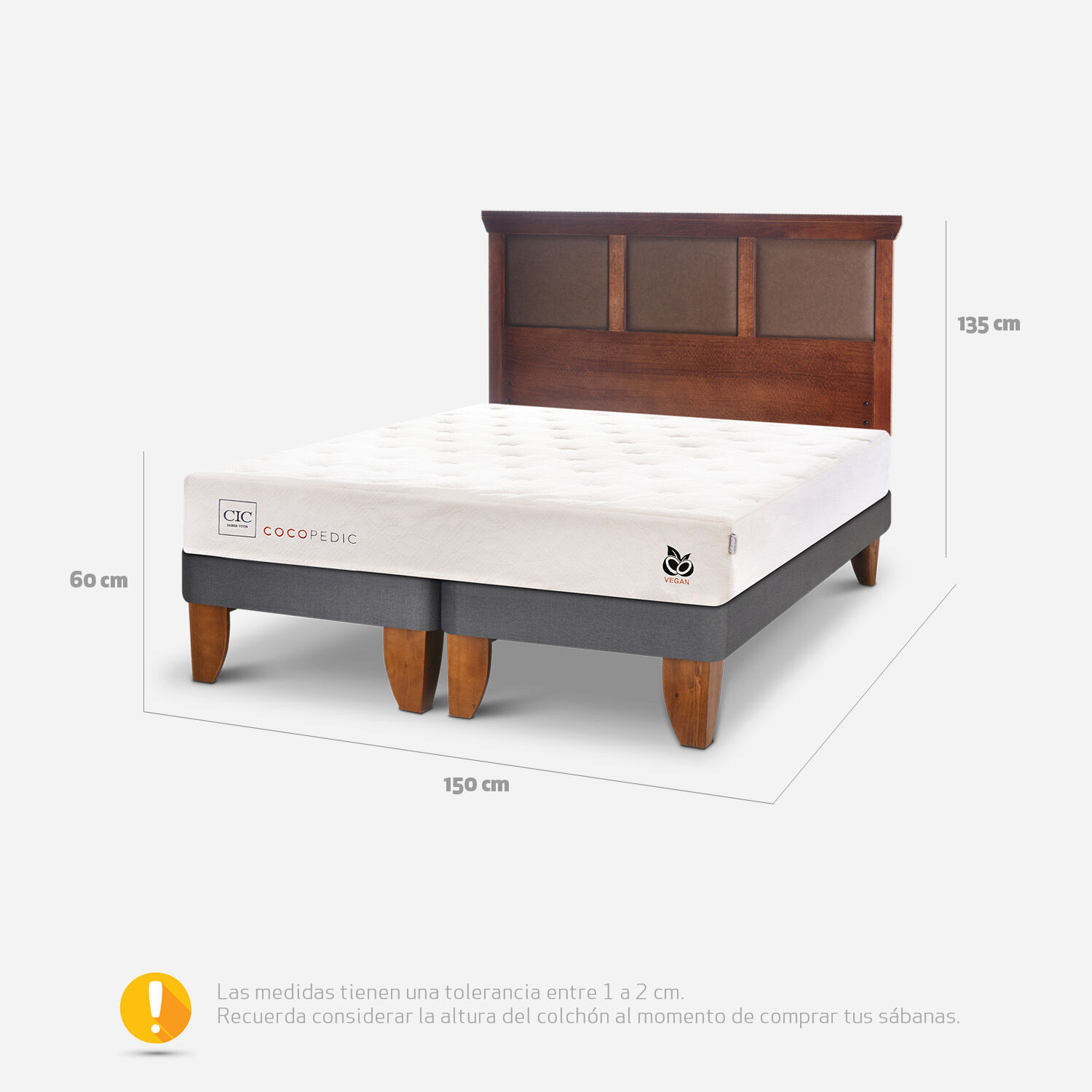 Cama Europea 2 Plazas Cocopedic Base Dividida + Respaldo Torino Caramel