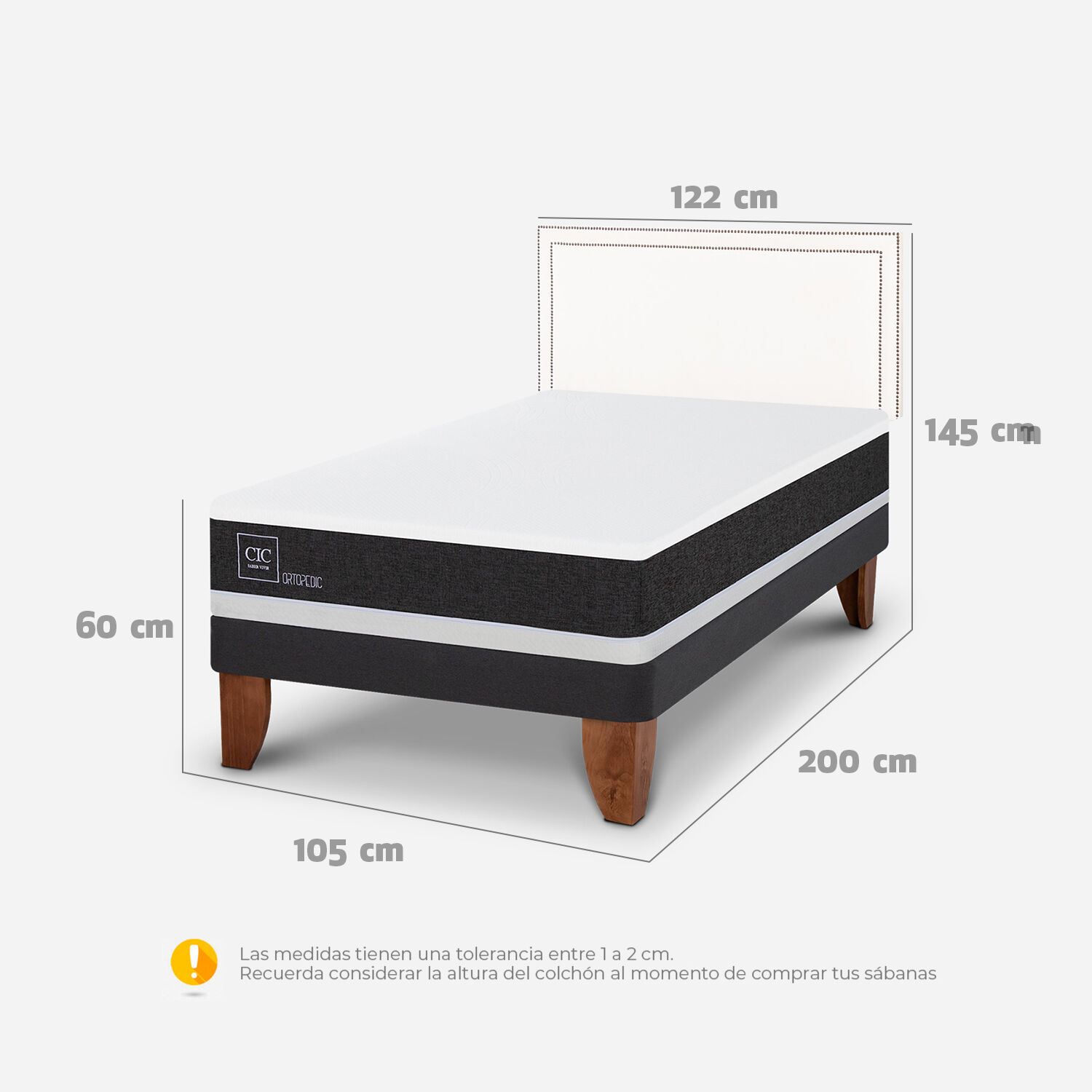Cama Europea 1,5 Plazas Ortopedic + Respaldo Danubio