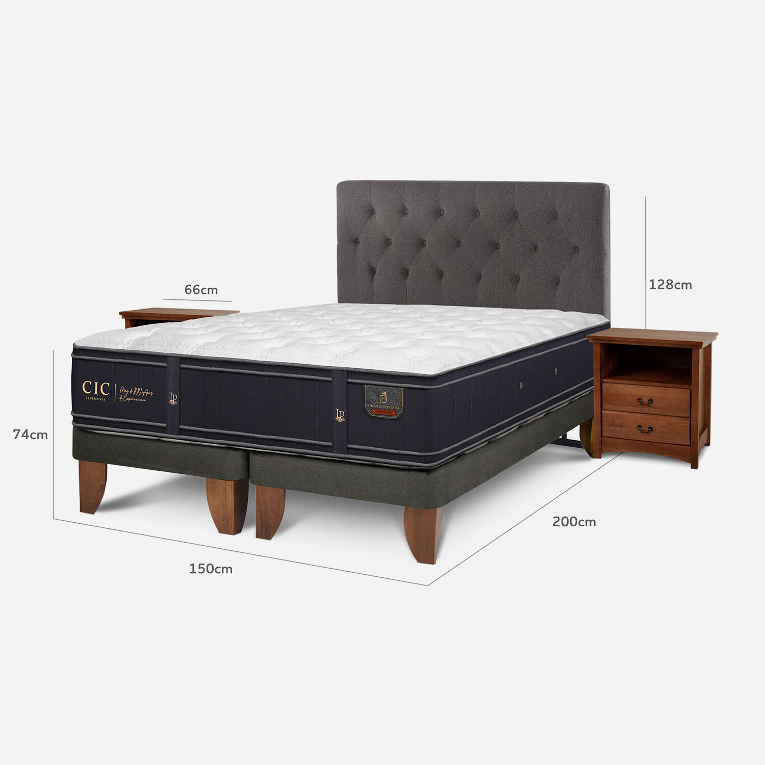 Cama Europea 2 Plazas Grand Premium Base Dividida + Set Kavery