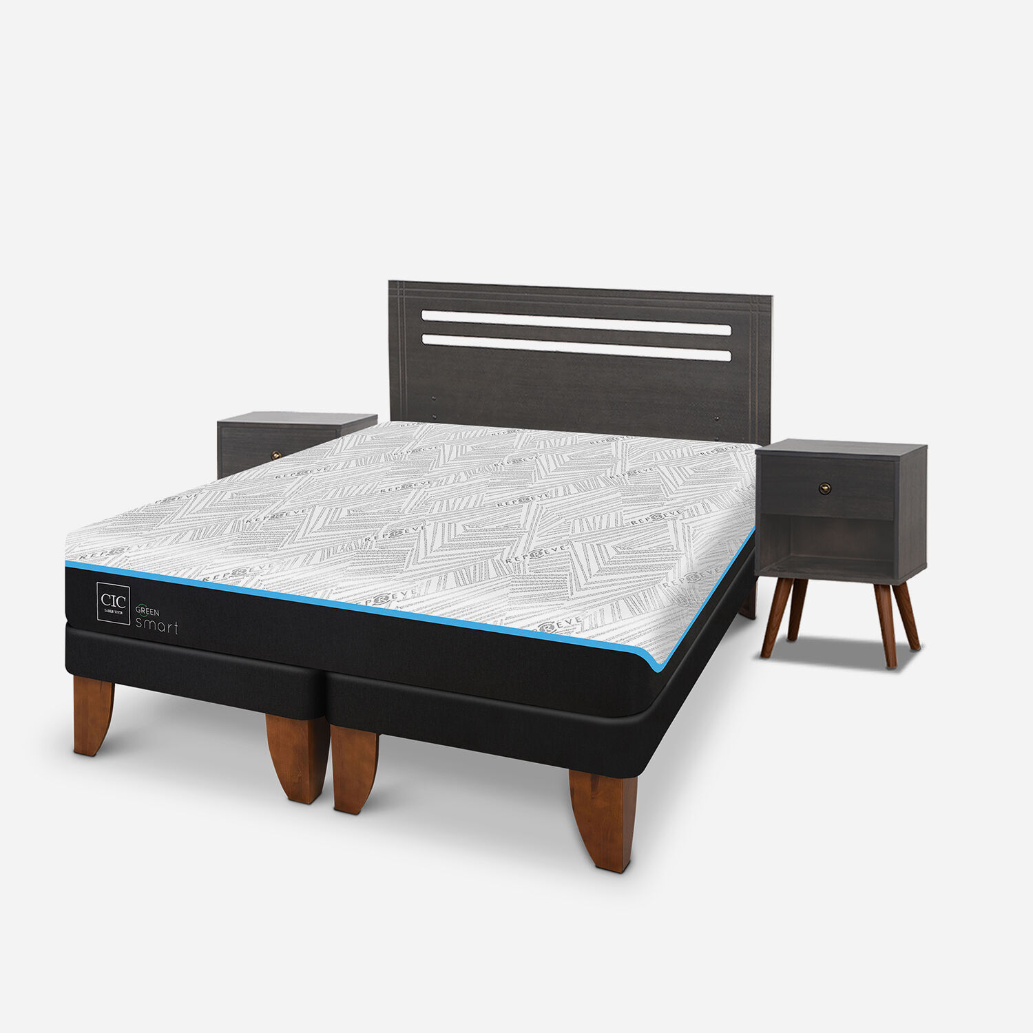 Cama Europea 2 Plazas Green Infinity Set M&uacute;nich Gris