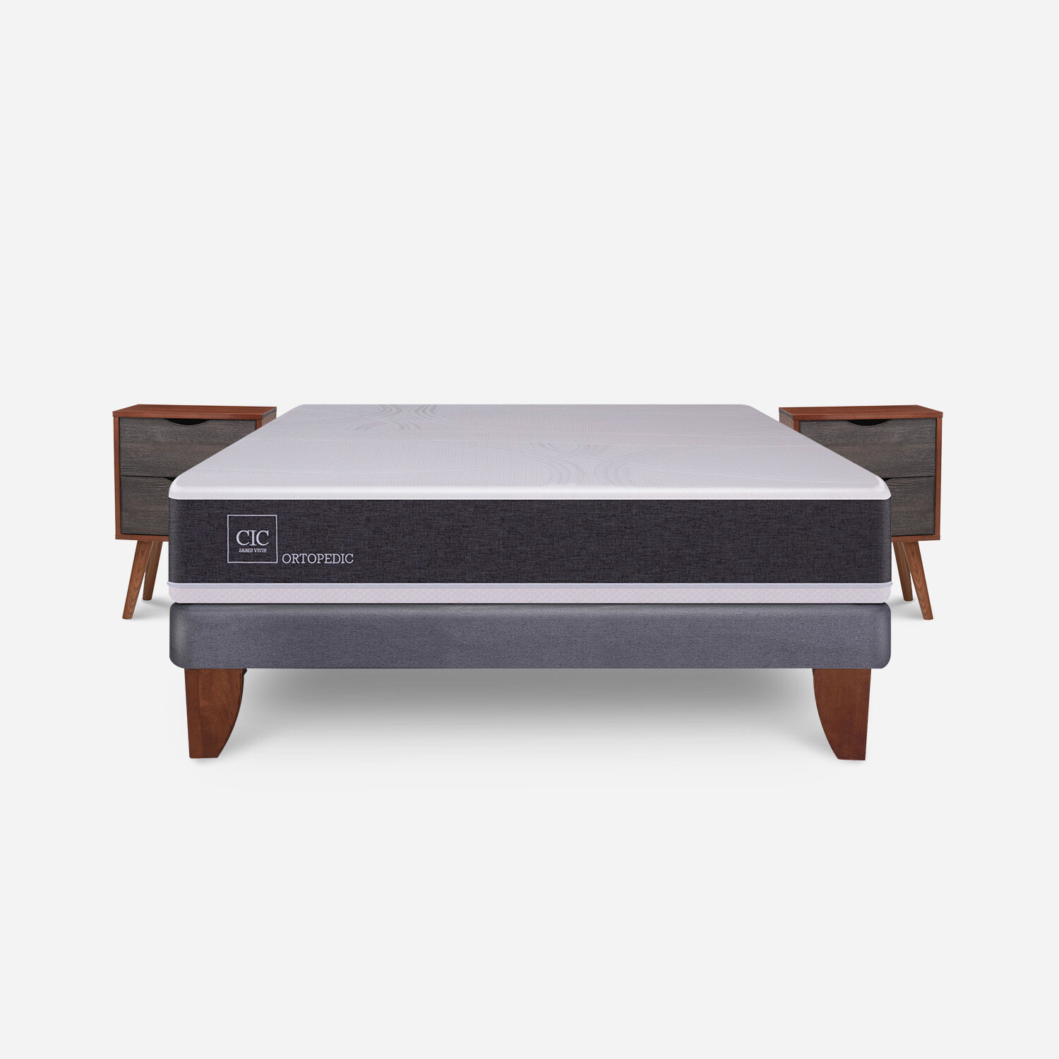 Cama Europea 2 Plazas Base Normal Ortopedic + Veladores Níger