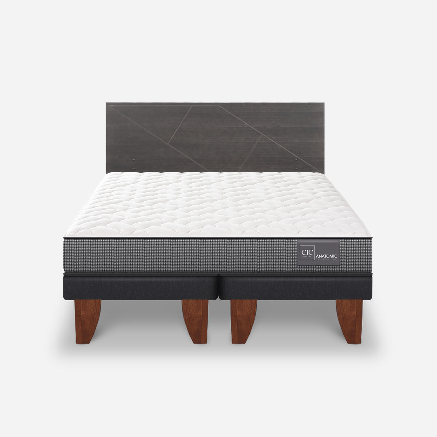 Cama Europea King Anatomic + Respaldo Villarrica Gris