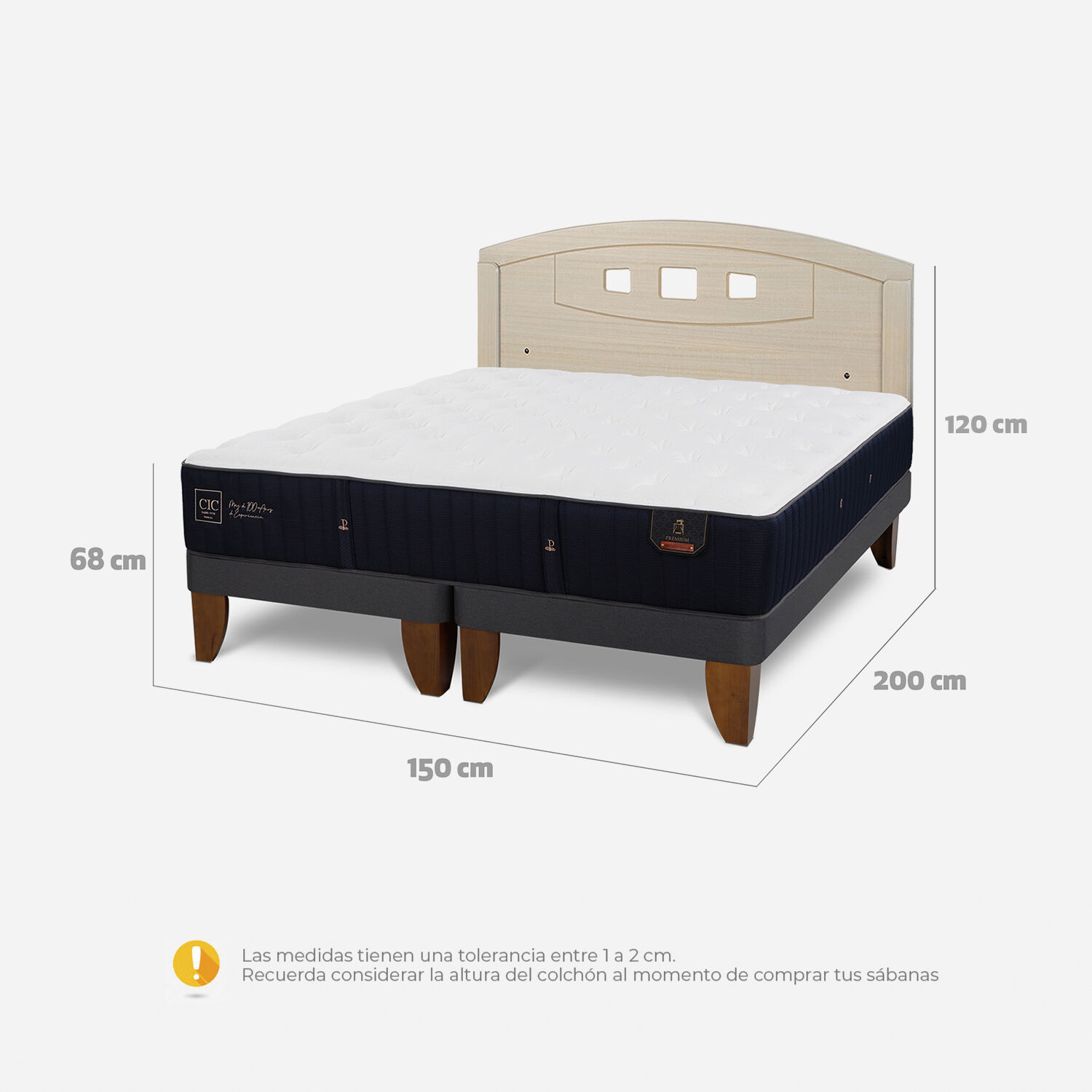 Cama Europea 2 Plazas Premium Base Dividida + Respaldo Gales Alpino