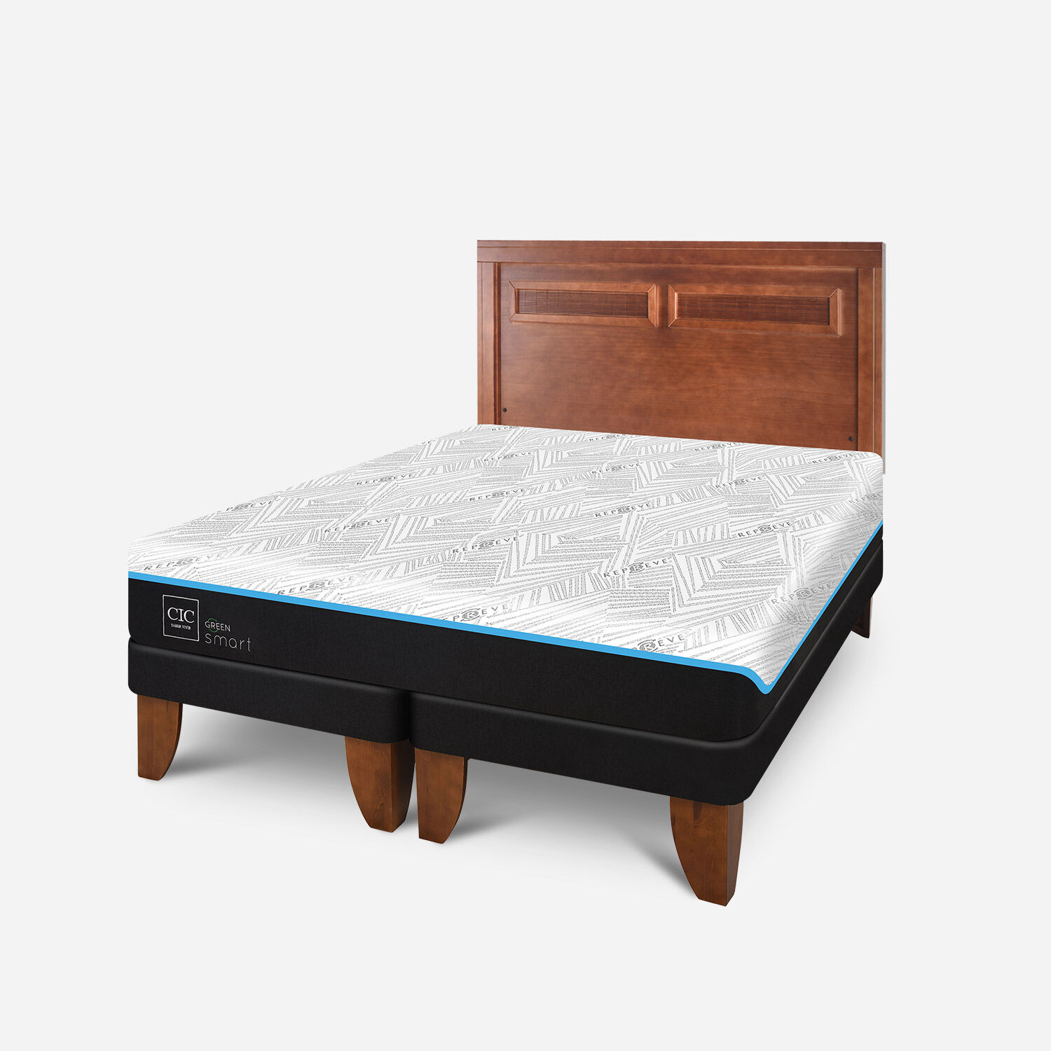 Cama Europea King Infinity Green Base Dividida + Respaldo Milán Caramel