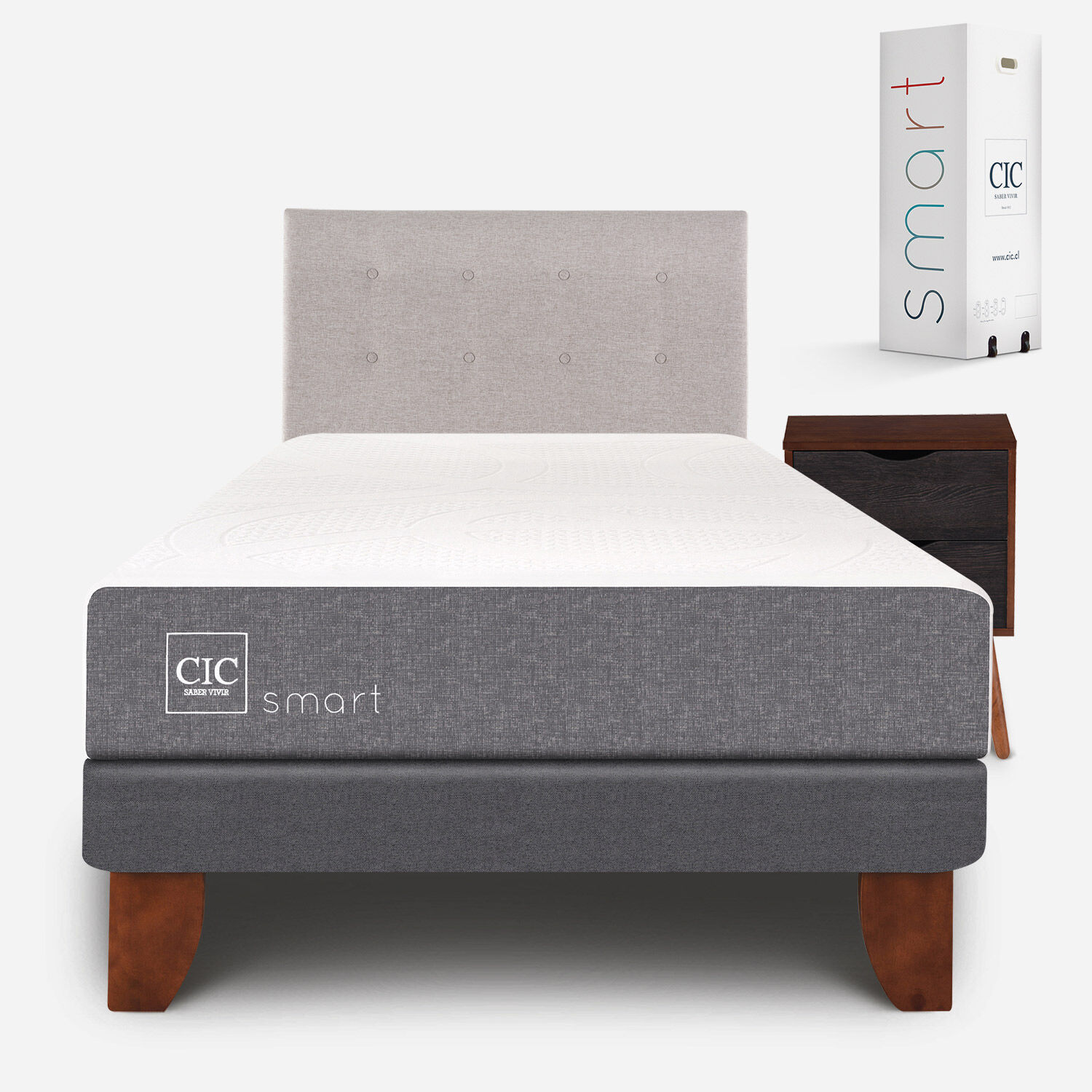 Cama Europea 1,5 Plazas Smart + Set Tigris