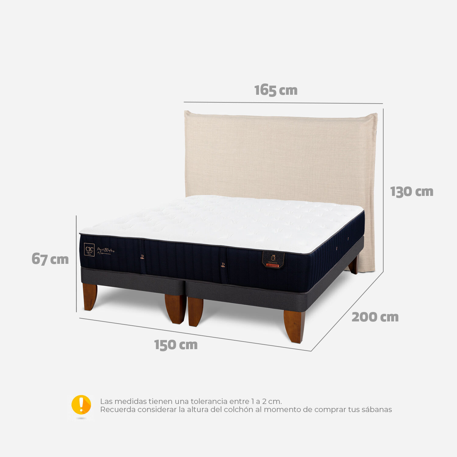 Cama Europea 2 Plazas Premium Base Dividida + Respaldo T&iacute;ber