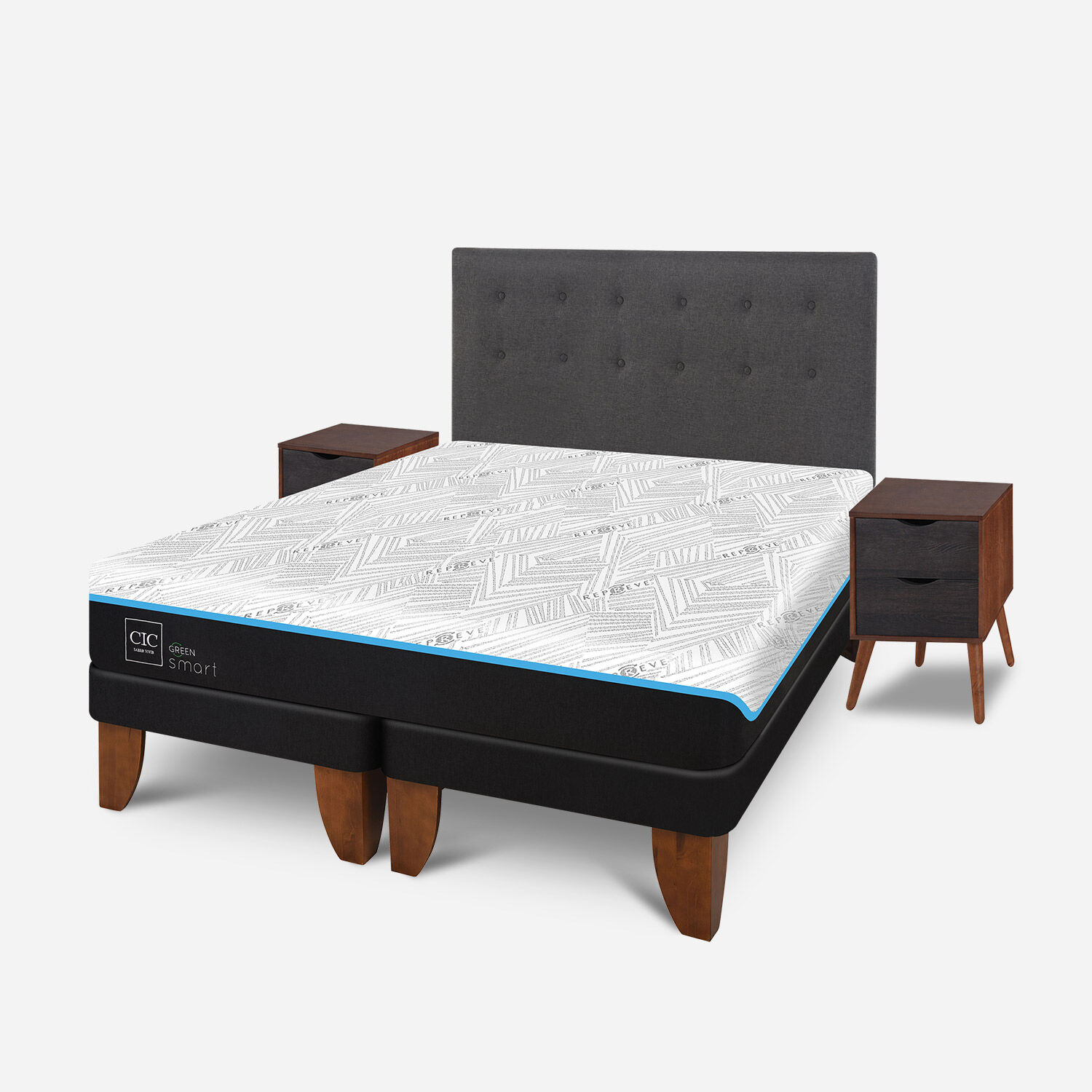 Cama Europea 2 Plazas Infinity Green Base Dividida + Set Éufrates
