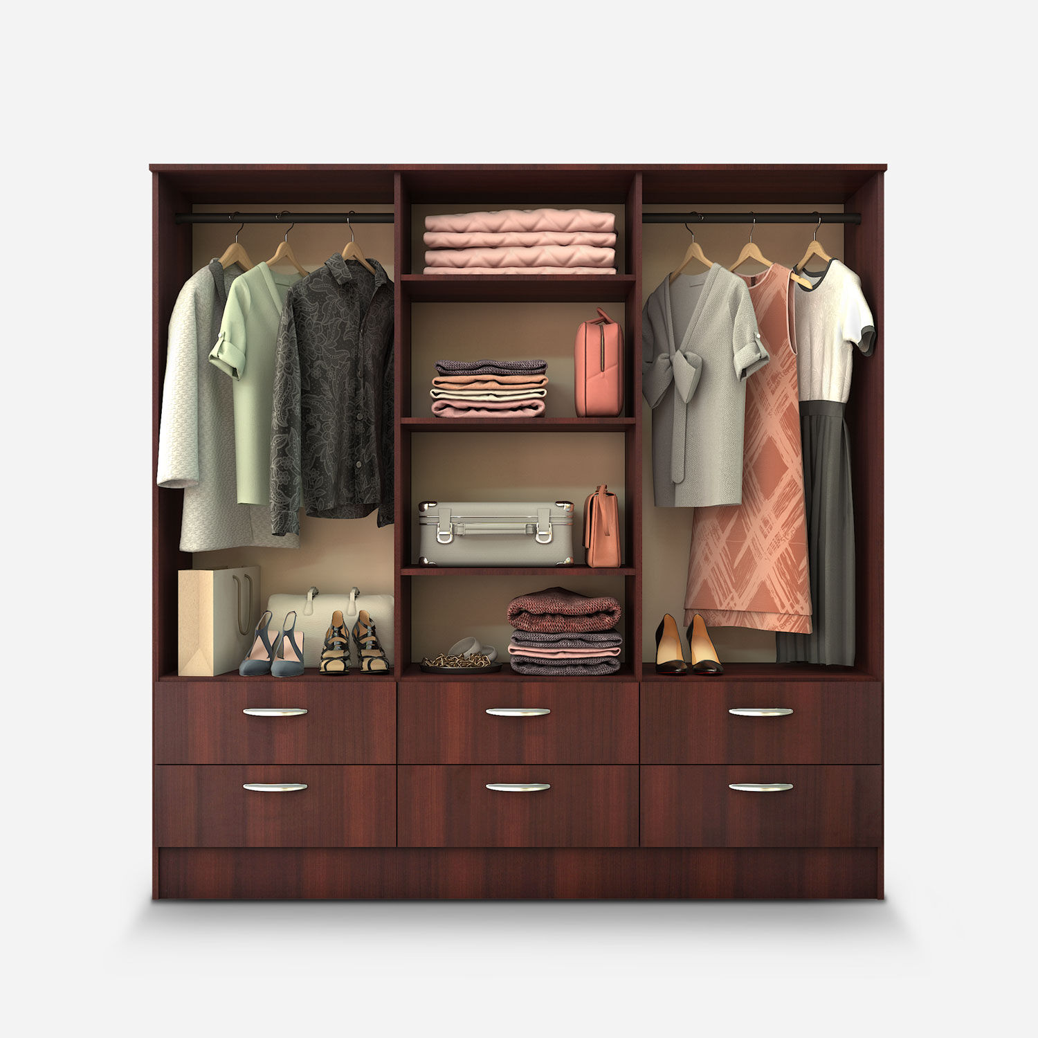 Non-Woven Fabric Closet Wardrobe with Large Hanging Zone and
