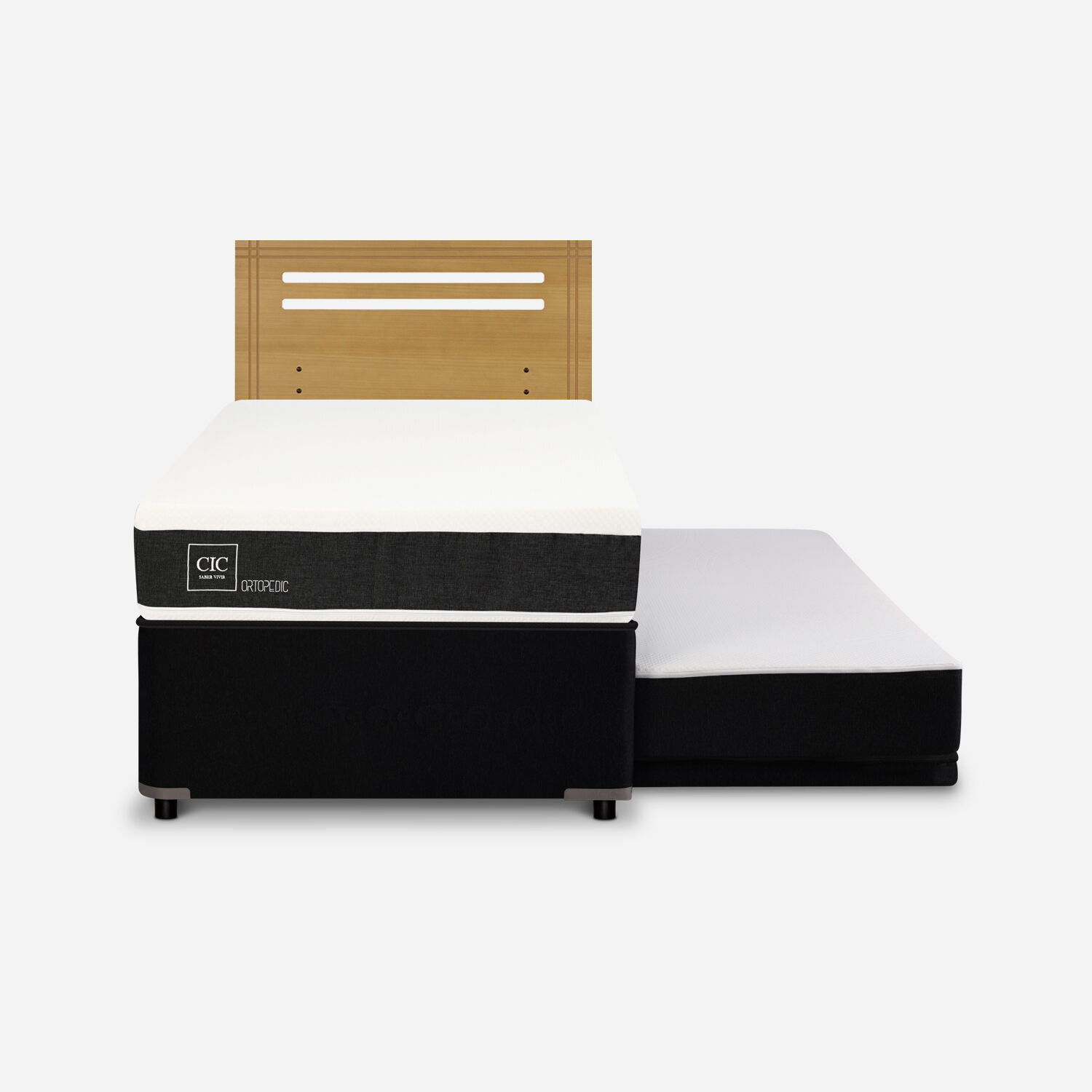 Cama Nido Div&aacute;n Ortopedic + Respaldo M&uacute;nich Mostaza