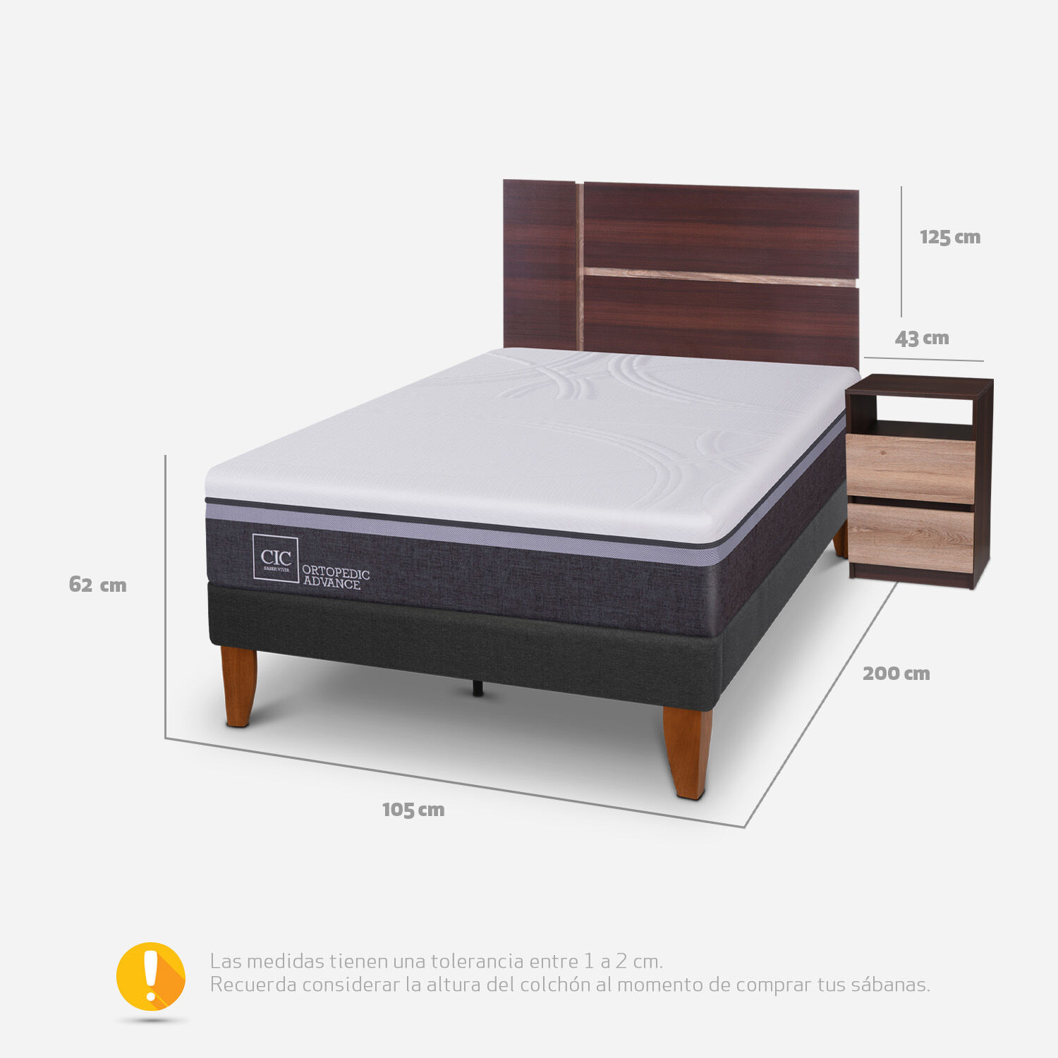 Cama Europea Curve 1,5 Plazas Ortopedic Advance + Set Enio