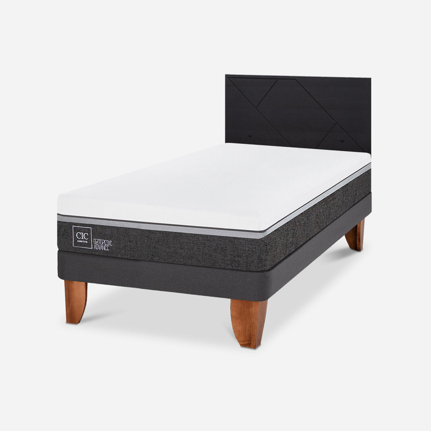 Cama Europea 1,5 Plazas Ortopedic Advance + Respaldo Villarrica Negro