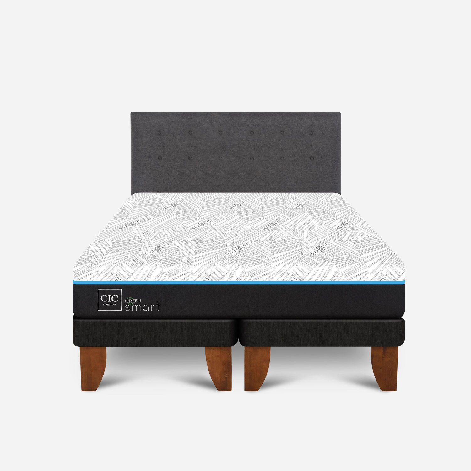 Cama Europea 2 Plazas Infinity Green Base Dividida + Respaldo Éufrates