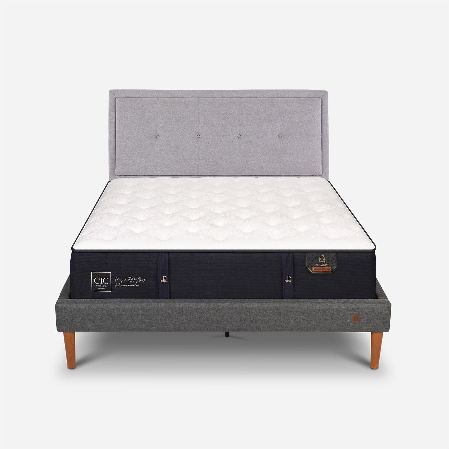 Cama Europea Curve 2 Plazas Premium + Respaldo Ganges