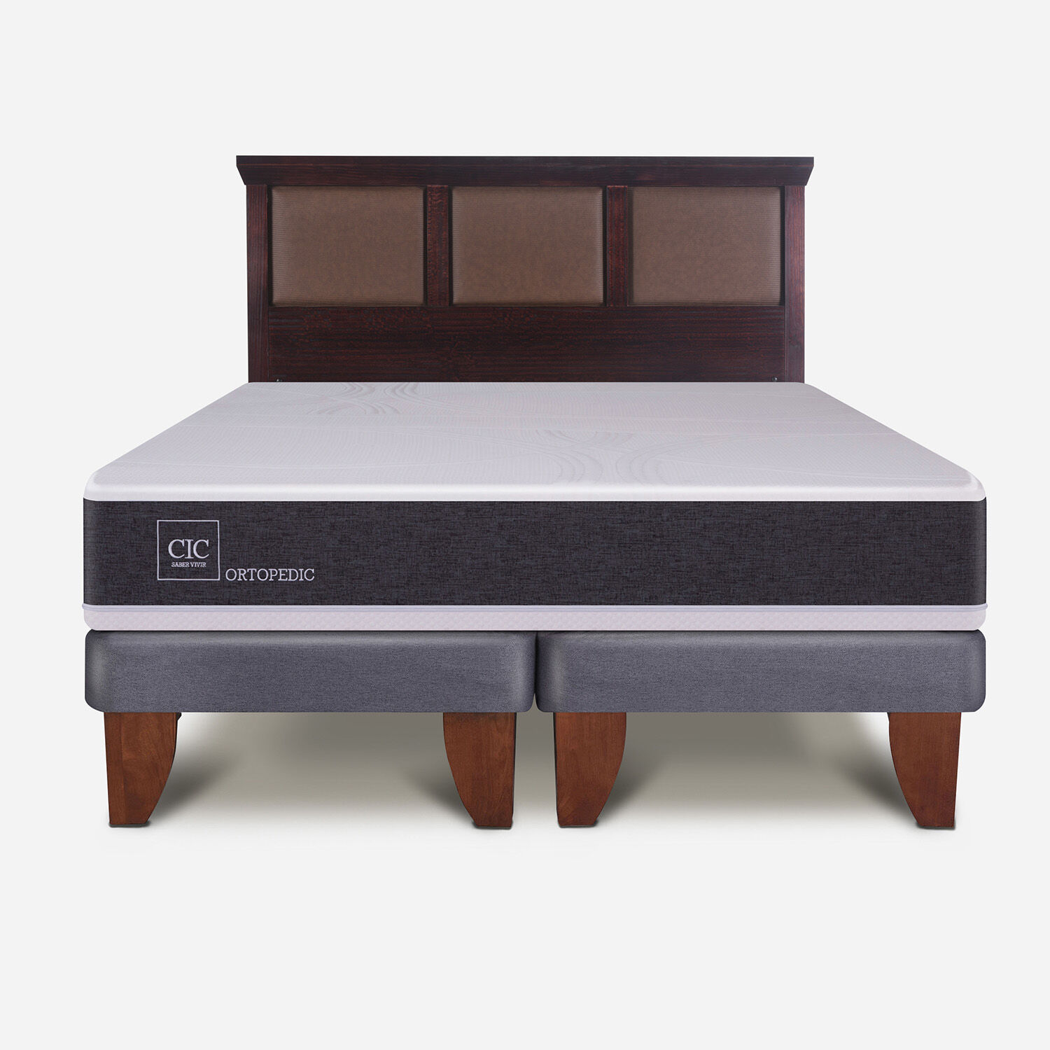 Cama Europea 2 Plazas Base Dividida Ortopedic + Respaldo Torino Chocolate